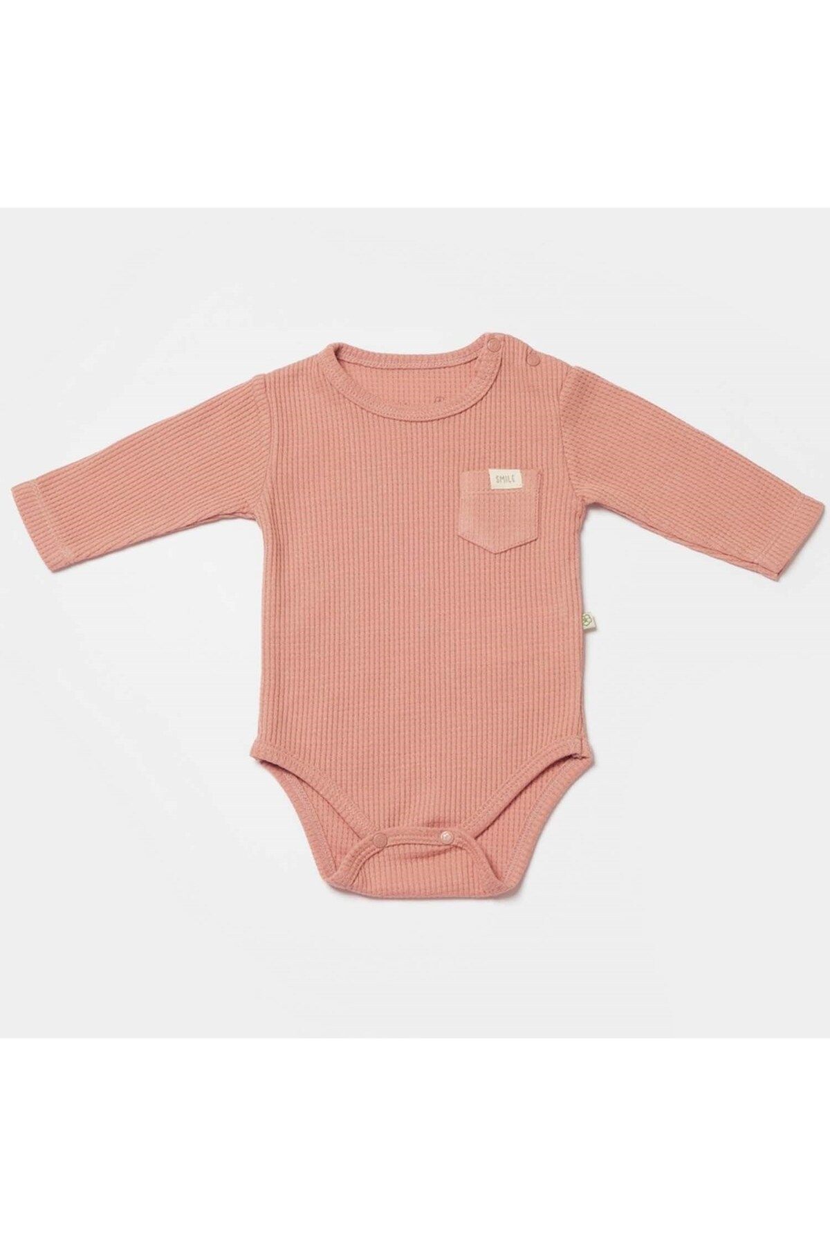 MBB ETİCARET Bibaby Biorganic Waffle Smile Bebek Body 56978 Kırmızı Kahverengi