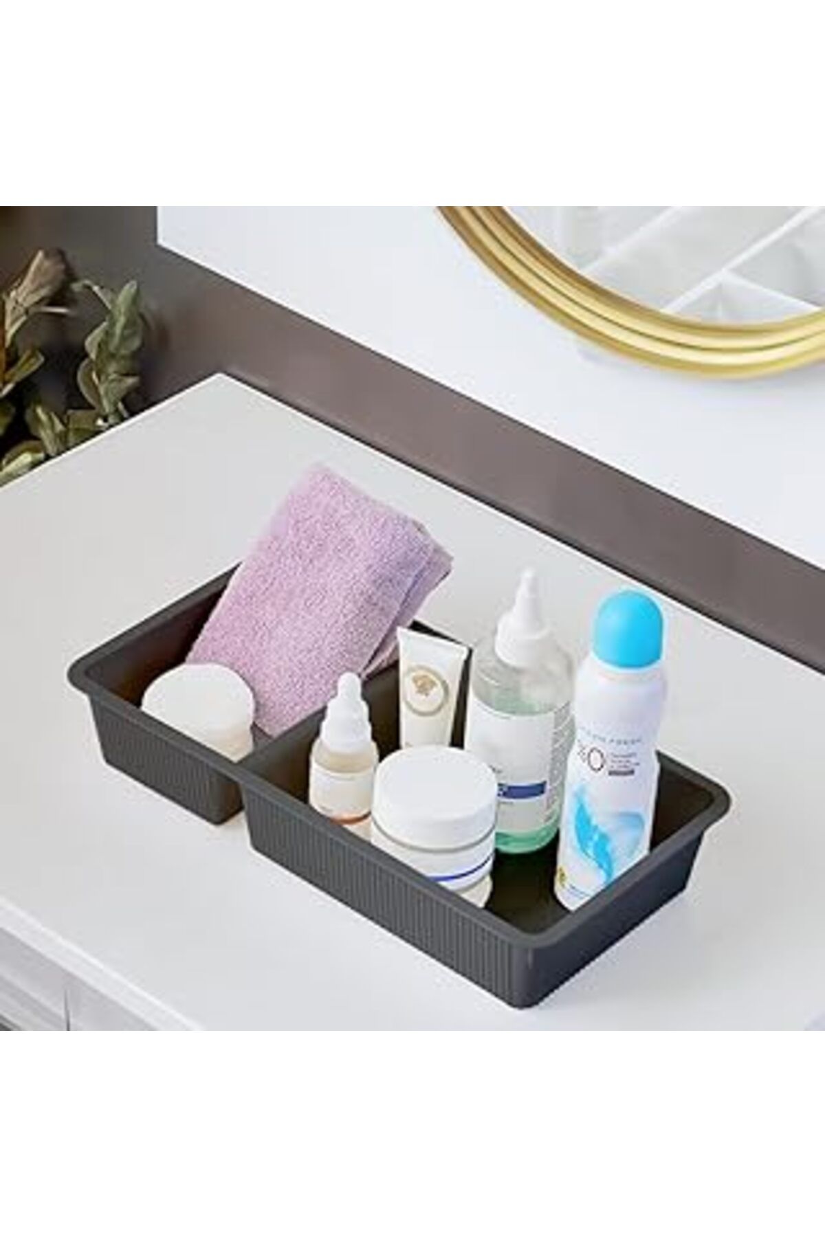 Qedii Porsima Wh-72 Antrasit 2 Bölmeli Düzenleyici Çekmece Dolap İçin Çok Amaçlı Plastik Organizer