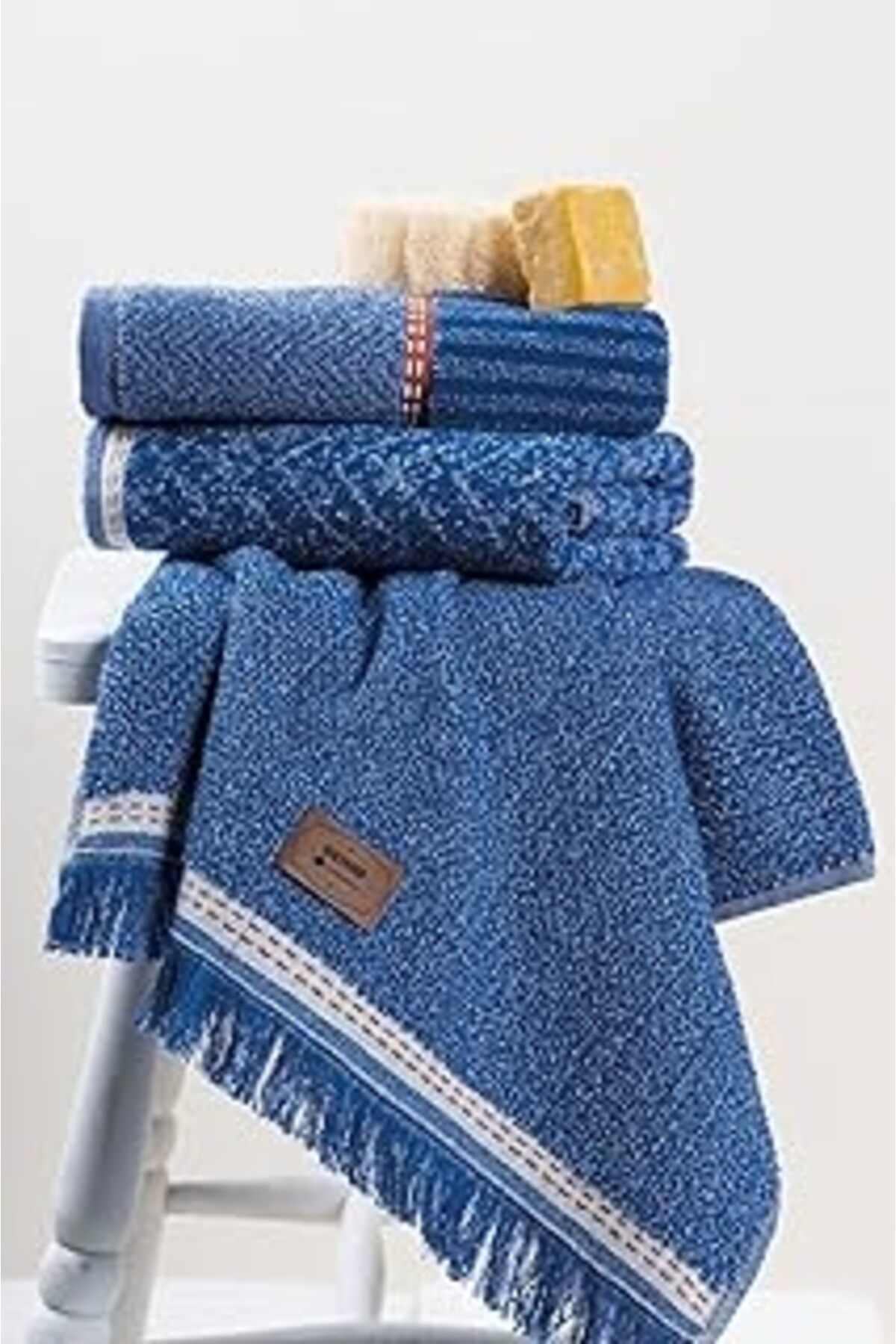 Mu Art Ahşap Cozy Home 3'Lü Jakarlı Havlu Seti Denim Mavi 50X90