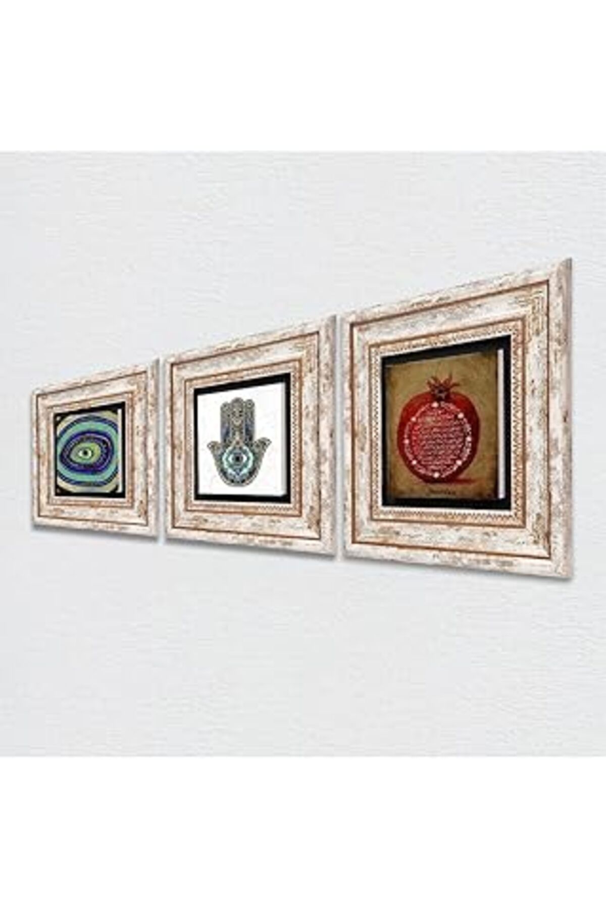 NETWORK ART Pinecone Nazar, Bereket Duası, Fatma Ana Eli (Hamsa) Taş Duvar Tablosu - Çerçeveli Taş Tablo - Deko
