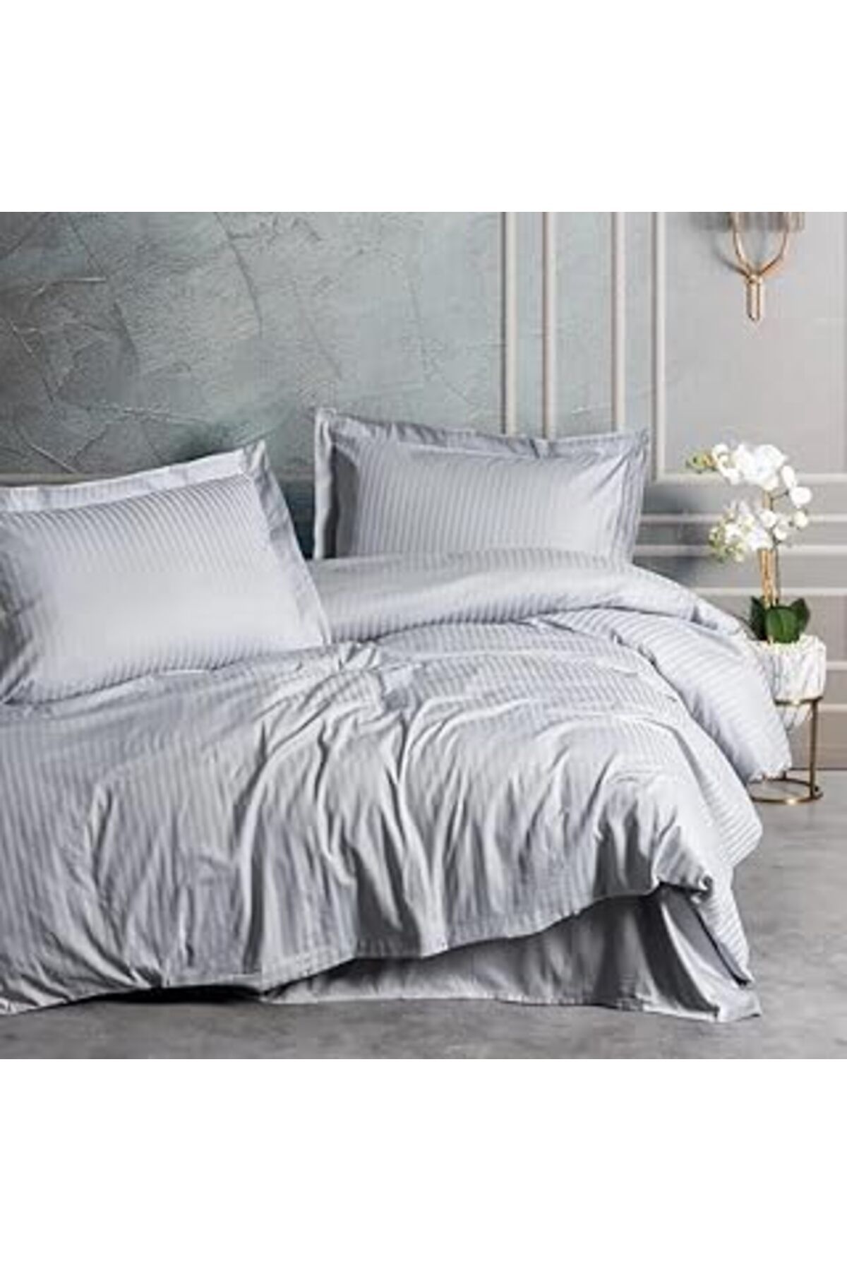 Qedii Cotton Box Elegant Stripe Çift Kişilik Nevresim Takımı Gri