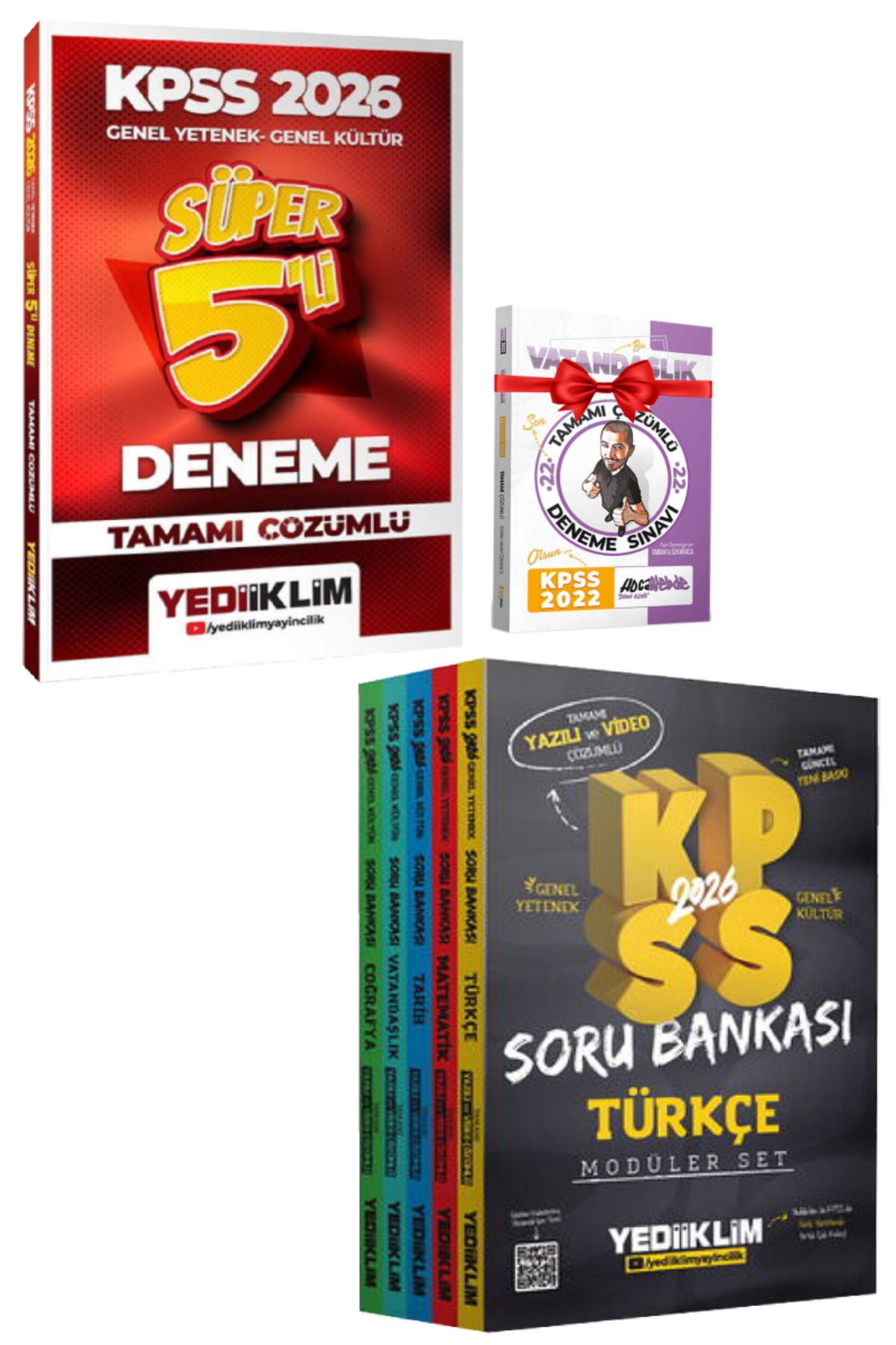 Yediiklim Yayınları 2026 KPSS GYGK Süper 5'li Deneme+Tüm Dersler Soru Bankası Modüler Set+Hediye Vatandaşlık Deneme