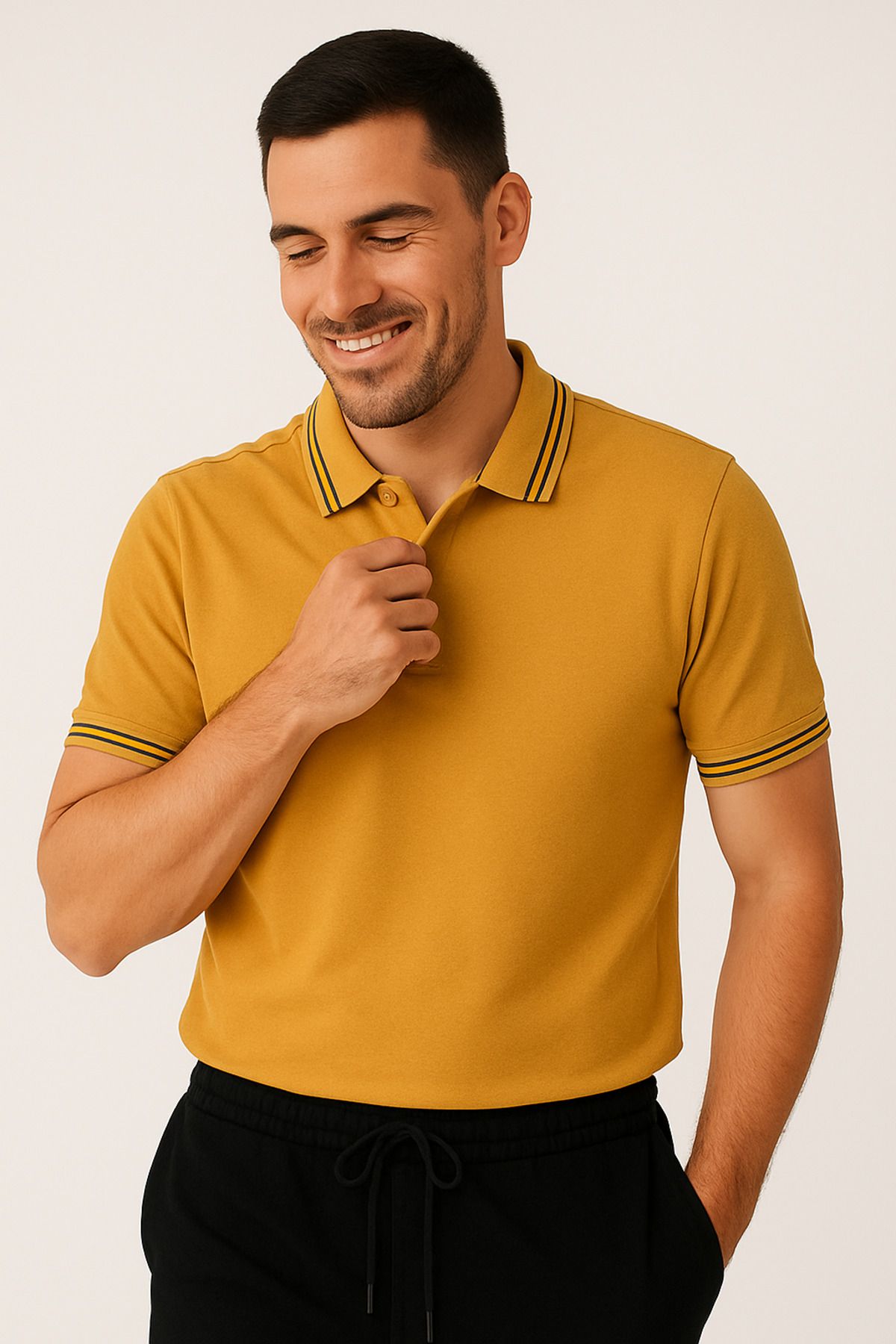 UOMOPARK 2979-1 Style Line (Stil Sahibi Çizgiler) Polo Yaka Erkek Tişört