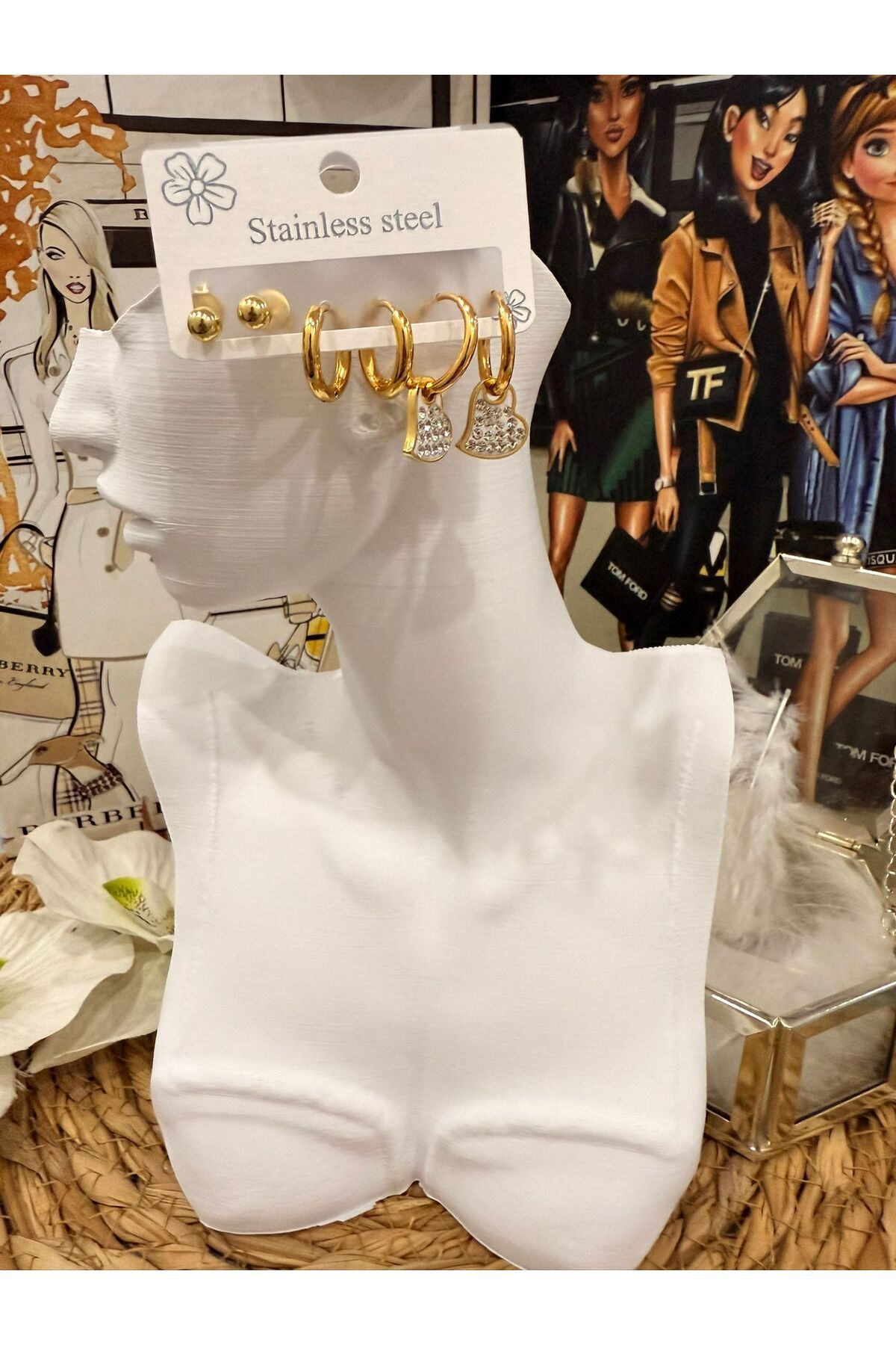 MODA TT Kombin kalp figürlü halka küpe