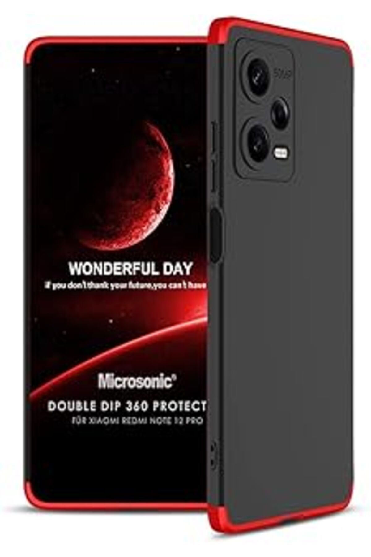 NETWORK ART Microsonic Redmi Note 12 Pro Kılıf Double Dip 360 Protective Siyah Kırmızı [Redmi Note 12 Pro Ile U