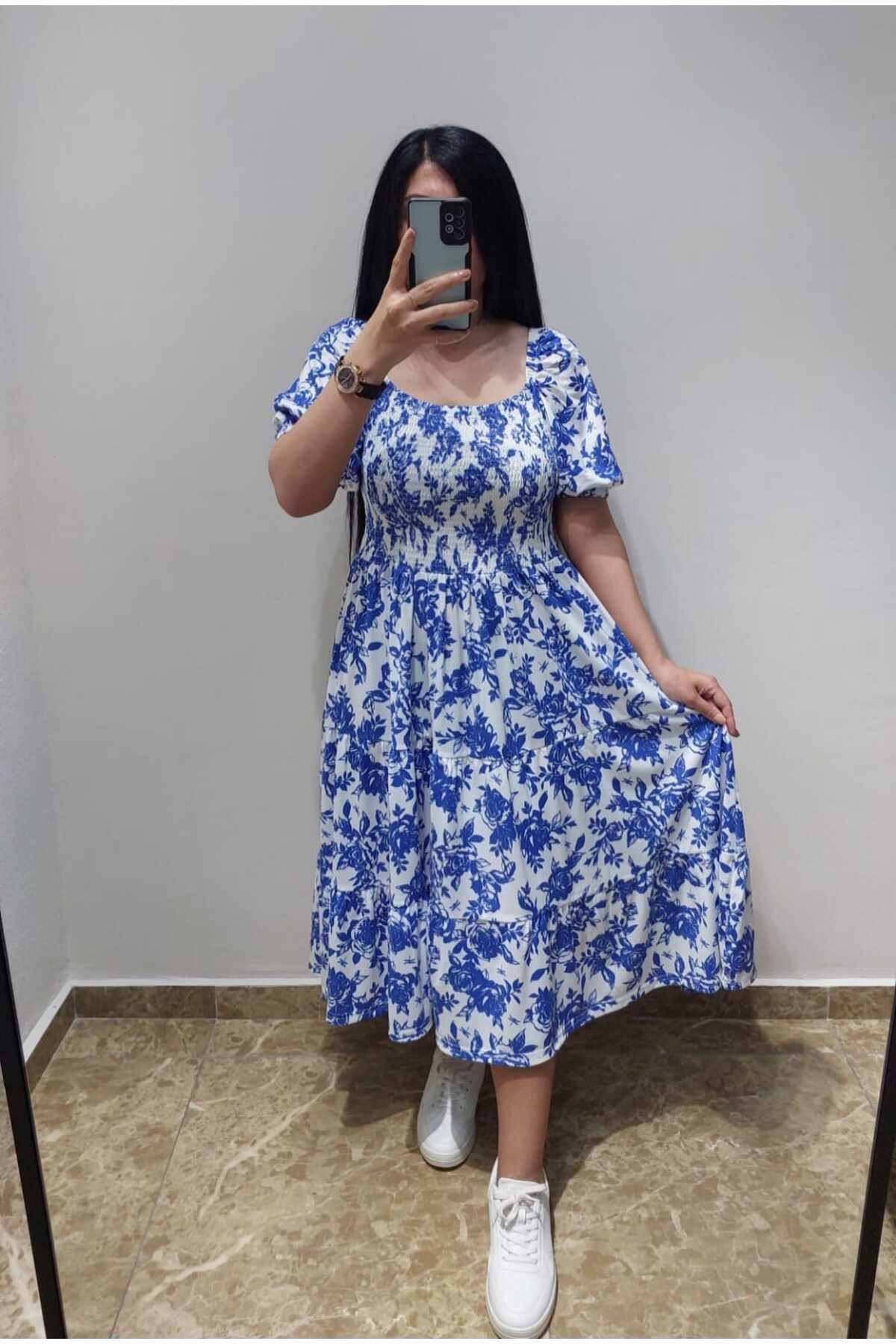 Nida Çelik Collection Kare Yaka Gipeli Elbise