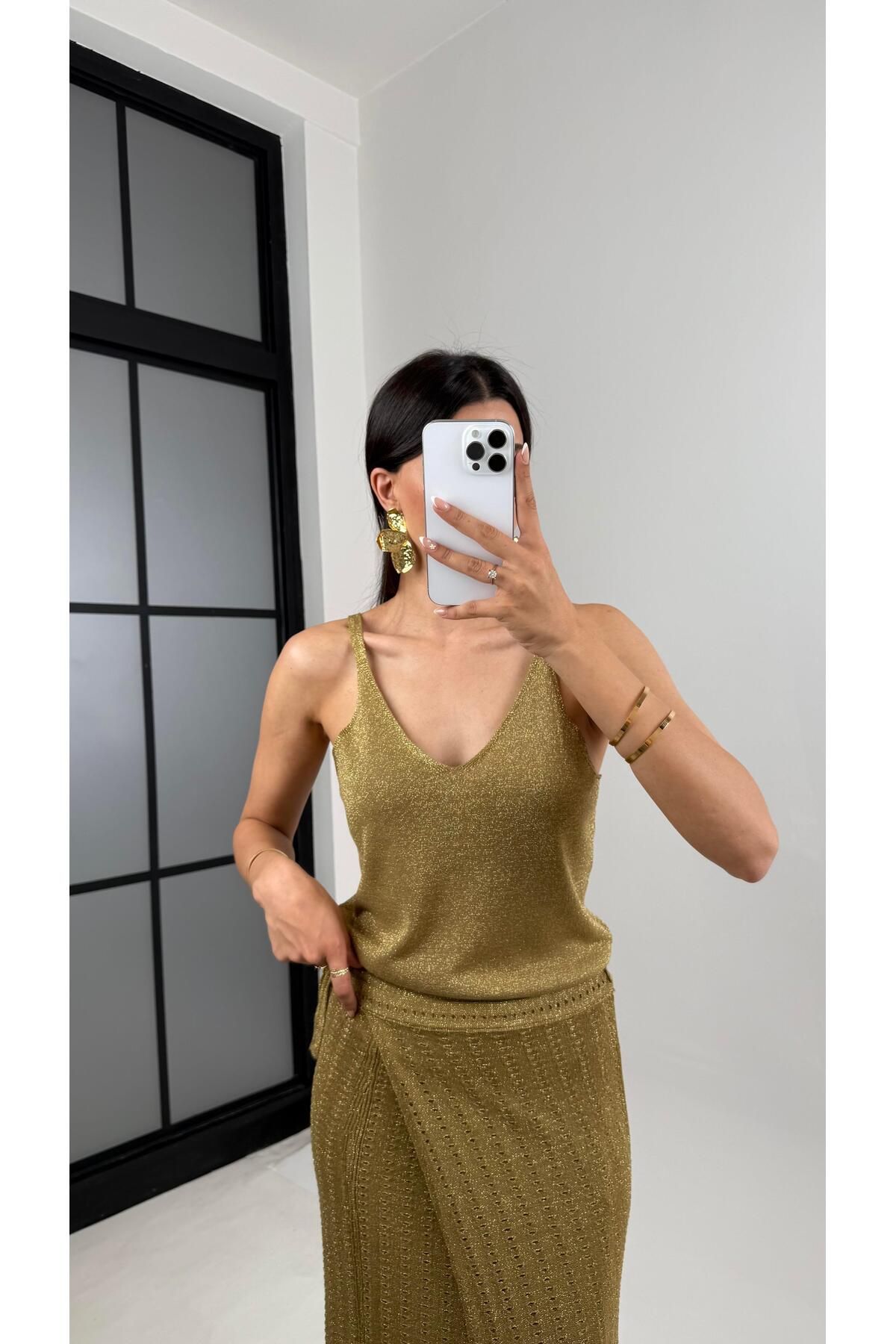 Gaus Gold Simli Askılı Triko Atlet Gaus00565