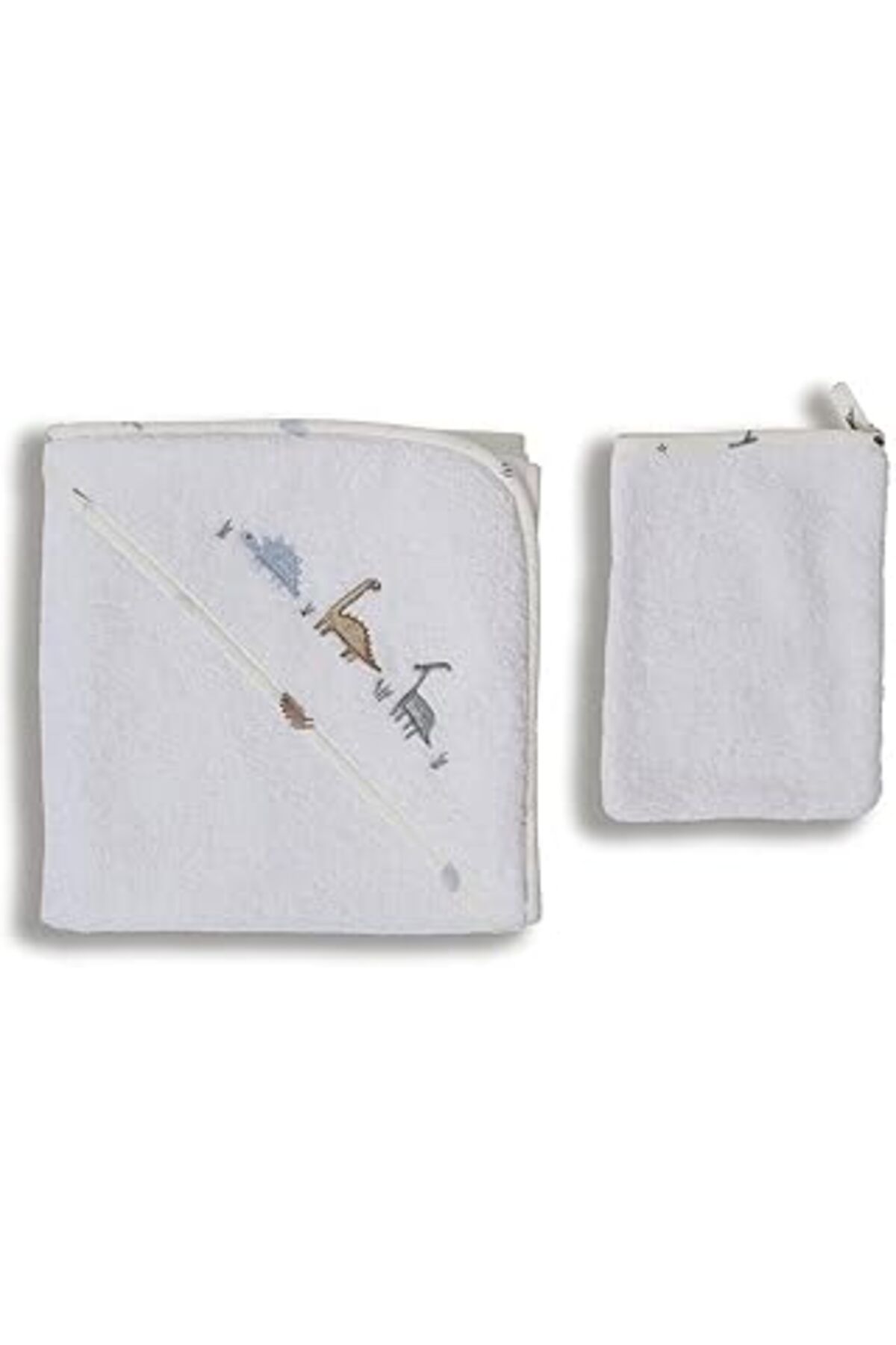 Qedii Üçgen Başlıklı Havlu + Kese - Dinosaurus - Yeşil - 75 X 75 Cm
