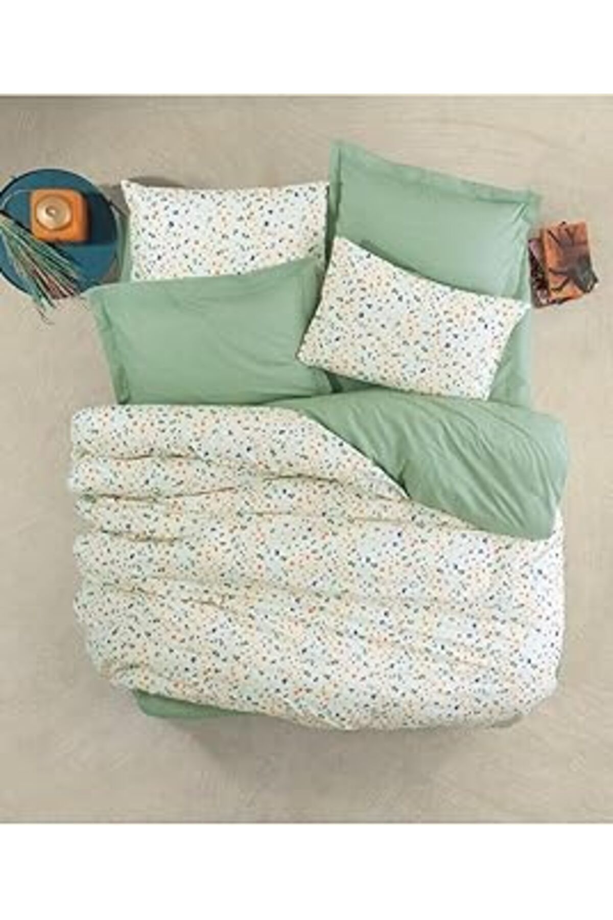 Qedii Cottonbox Petite Çift Kişilik Nevresim Takımı Lola Yeşil Karemel 200 X 220