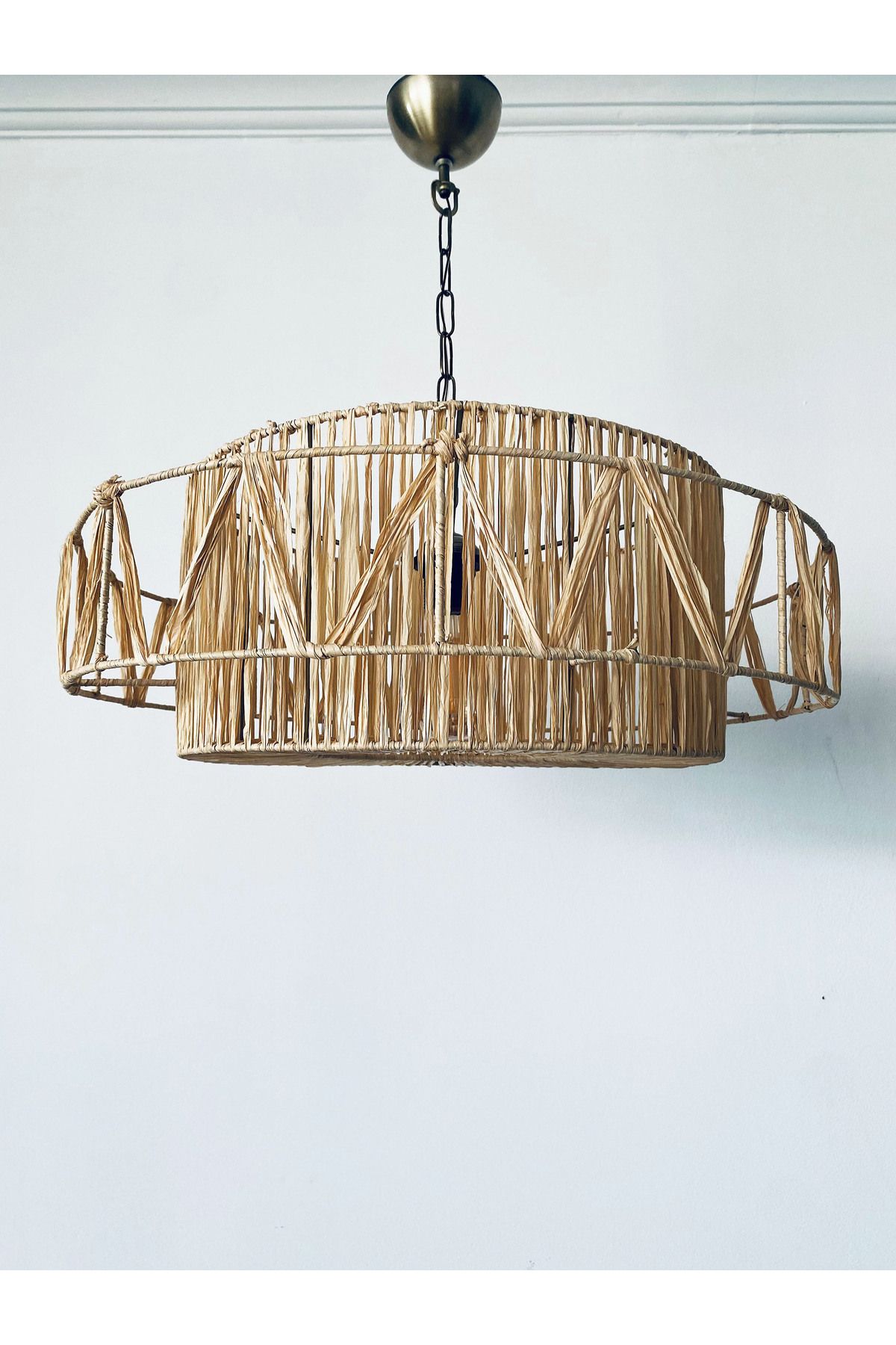 Turkish Belkıs Rattan Rattan Bambu Rafya Hasır Makrome Sarkıt Avize 55x20 cm