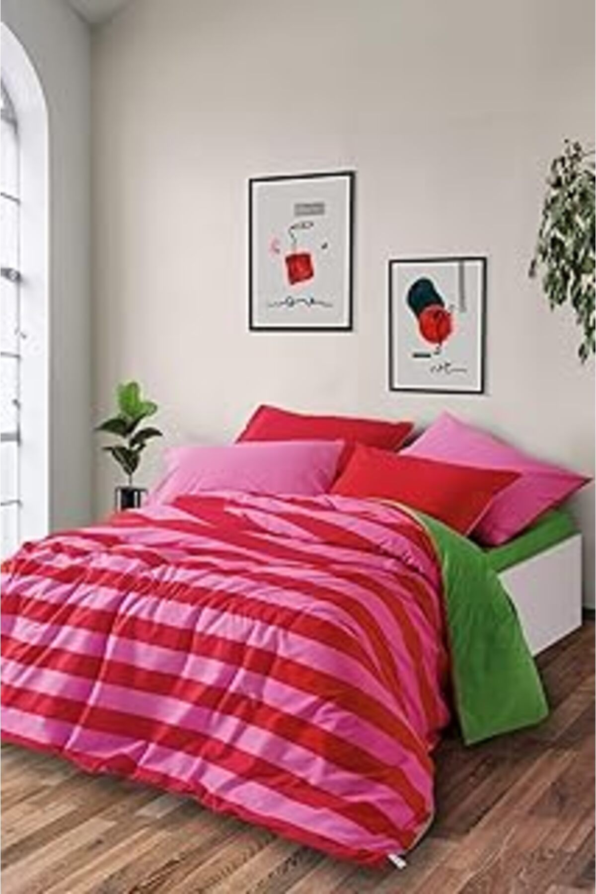 Qedii Cozy Home Popping Colors Çift Kişilik Lastikli Çarşaflı Nevresim Takımı Cherie Yeşil