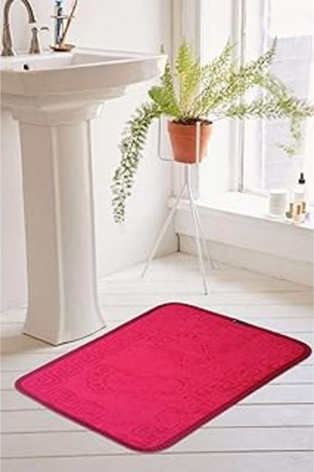 Mu Art Ahşap İkinciten Ayak İzi Baskılı Kaymaz Lateks Banyo Paspası 40X60 Cm (Kırmızı)