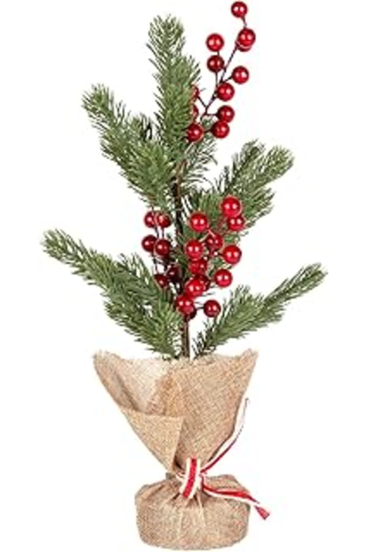 ASİTAN Herdekora Yılbaşı Süsü Masa Çamı Kırmızı Berry'Li Yeşil 18X37 Cm.