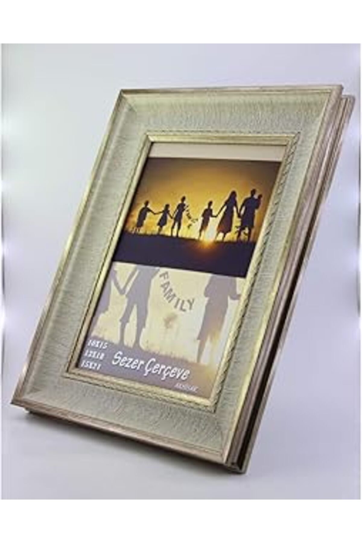 Mu Art Ahşap Sezer Çerçeve-10X15 Cm Eskitme Krem Gümüş Desenli Dekoratif Fotoğraf Çerçevesi