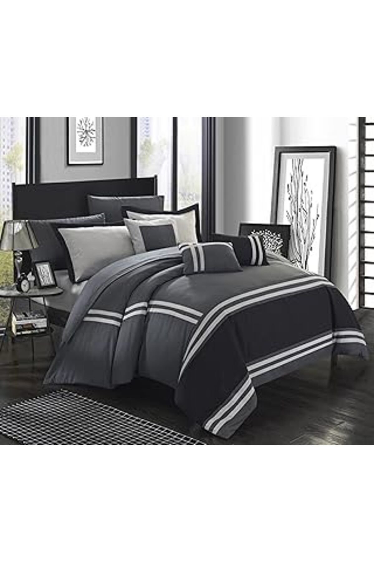 Qedii Chic Home Cs4930-An Zarah 10 Parçalı Nevresim Takımı, Çarşaf Seti Ve Dekoratif Yastık Kılıflı, Batt
