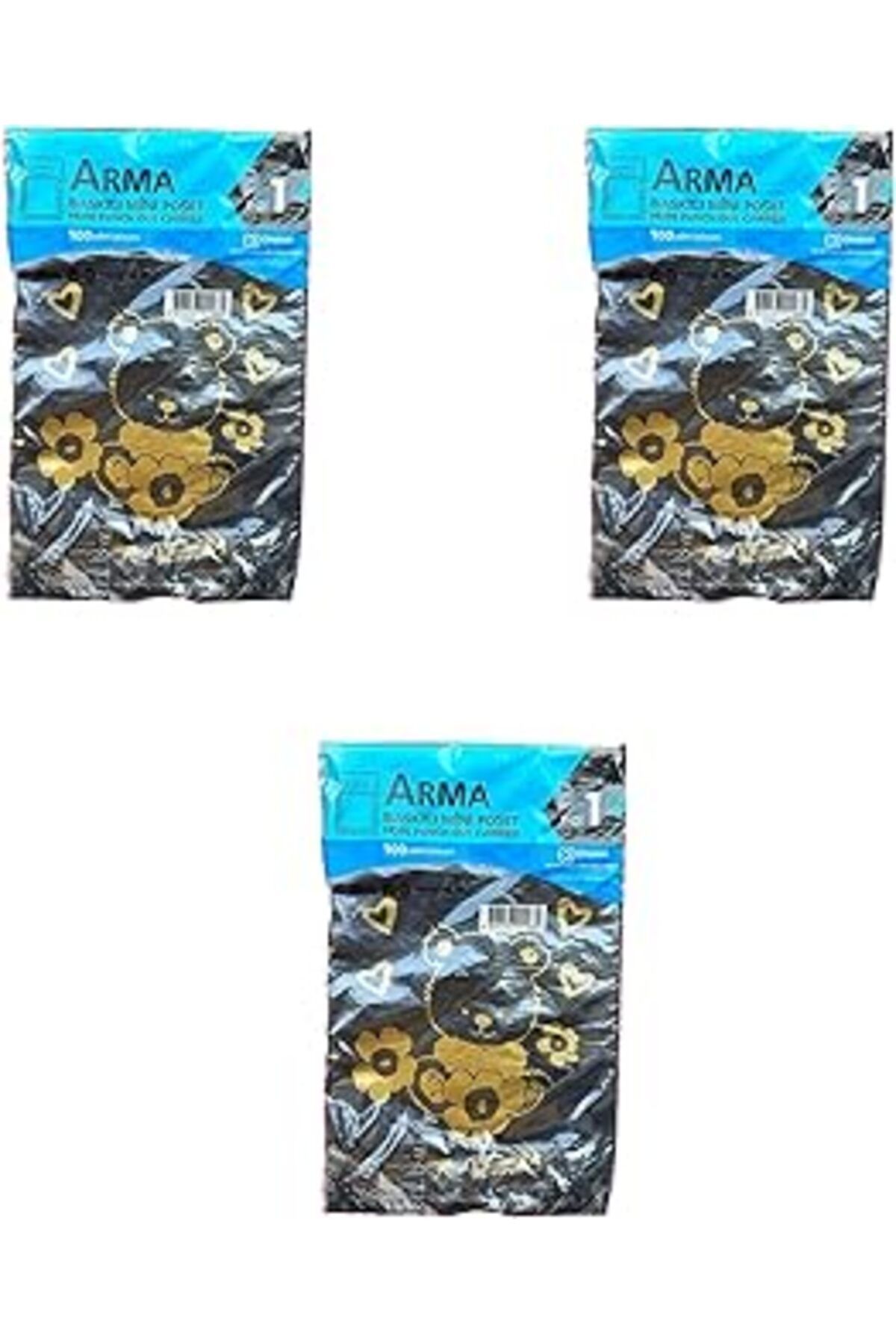 NETWORK ART Arma Baskılı Mini Blok Poşet Torba - No : 1-22X35 Cm. - Siyah - 100 Adetlik 3 Paket