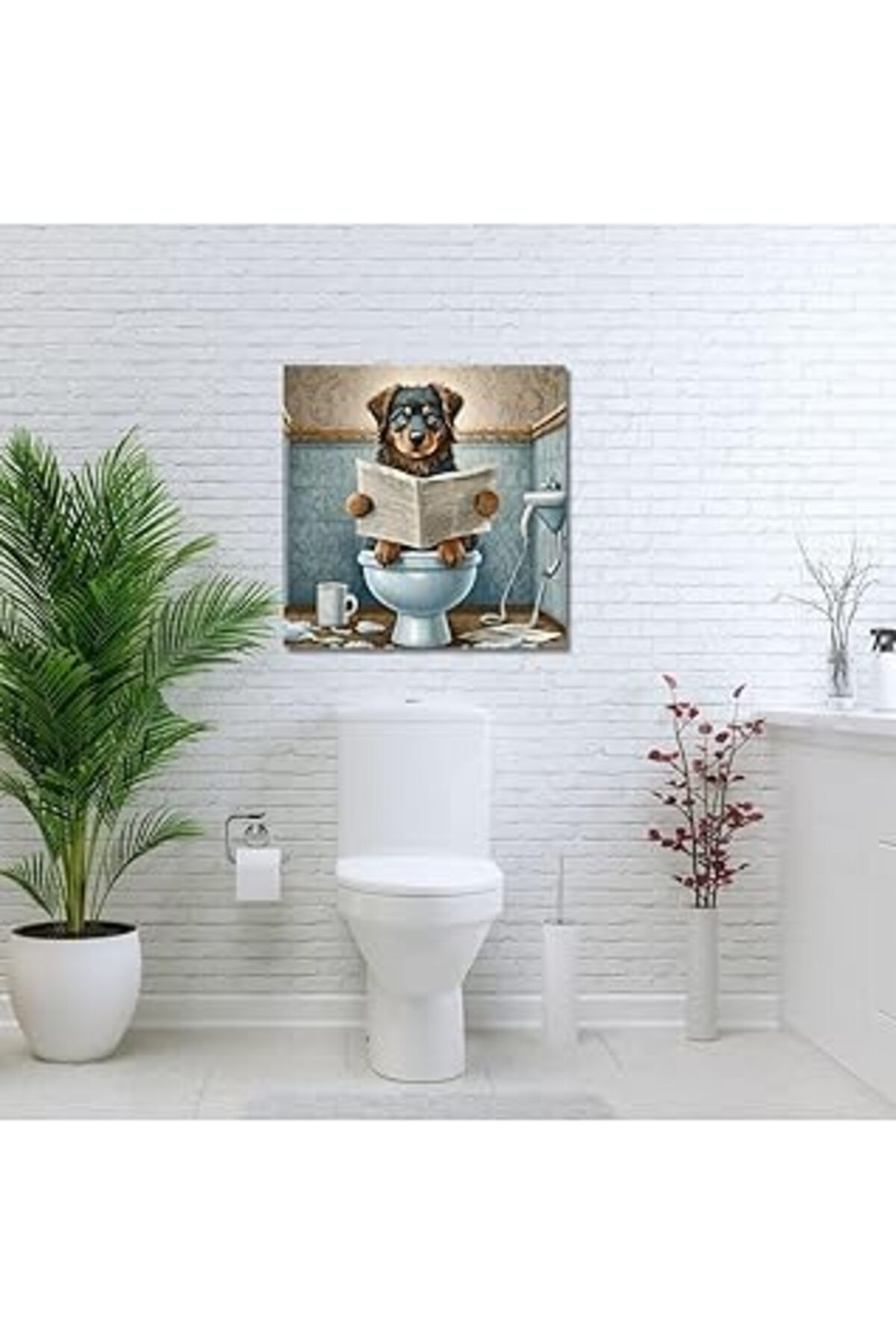 Mu Art Ahşap Gaagart Tekli Kare Kanvas Banyo Tablosu Gazete Okuyan Rottweiler 50 X 50 Gartnm8296