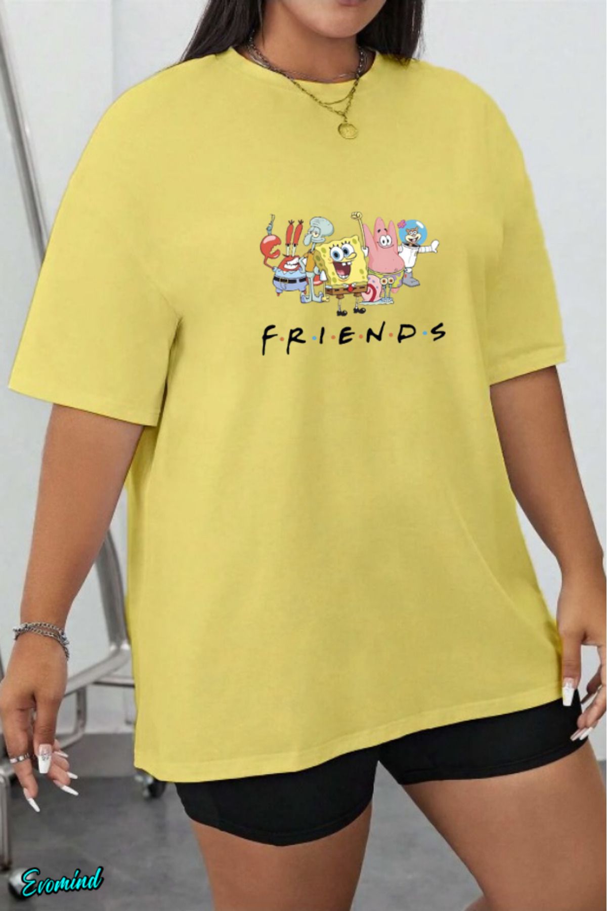 Evomind Büyük Beden Çizgi Karakter Baskılı T-shirt