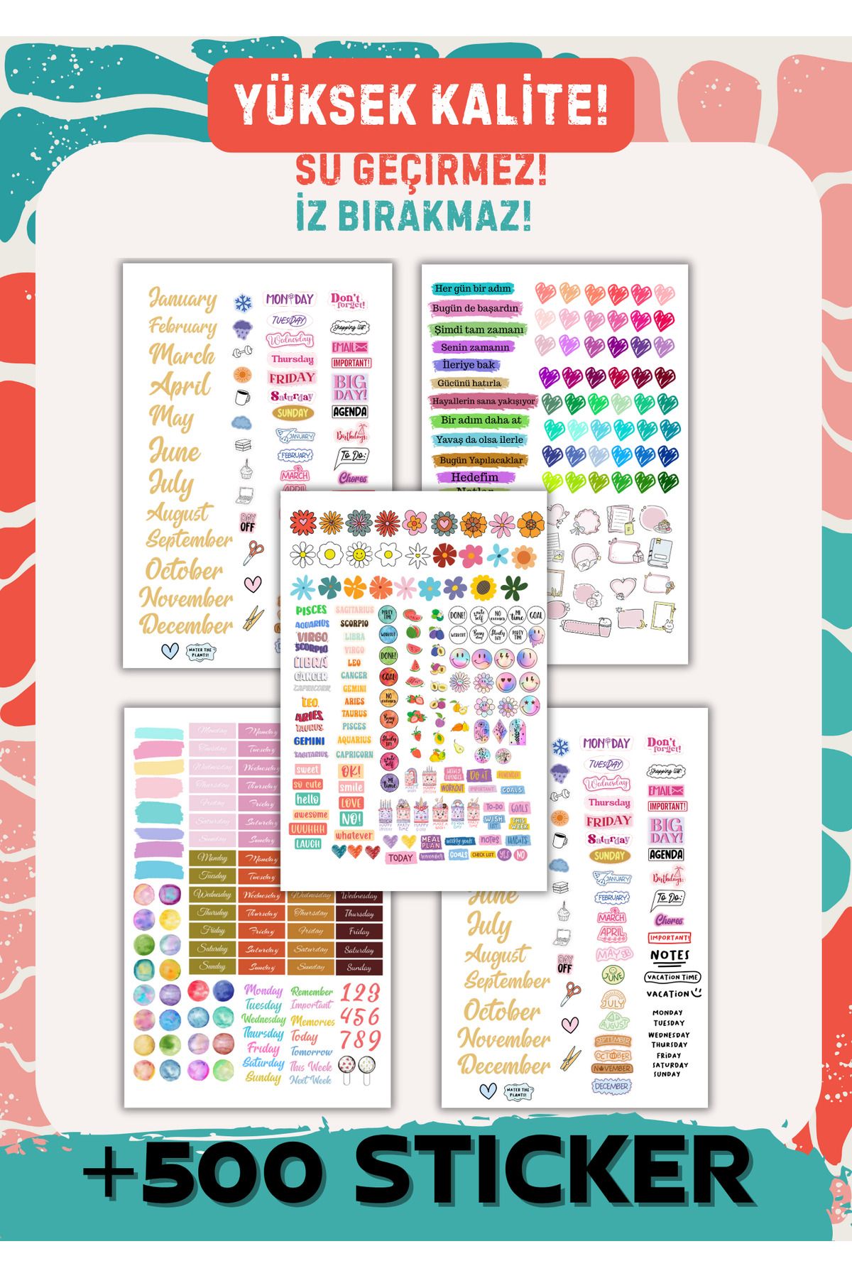 VORACRAFT 500 Adet Sticker Etiket Seti Defter Okul Planner Günlük Sticker BS001