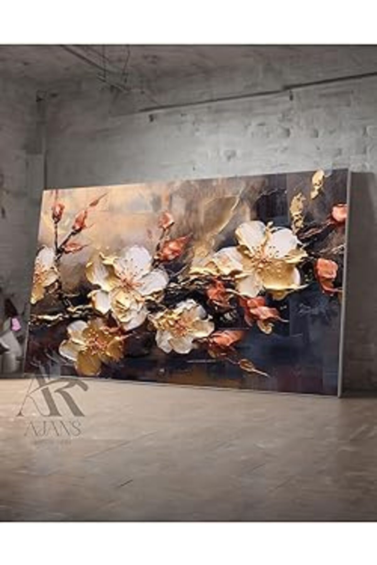 Pazarcan Ar Ajans Kanvas Tablo Turuncu Tonlarında Dalında Çiçek Dekoratif Kanvas Tablo 35 X 50