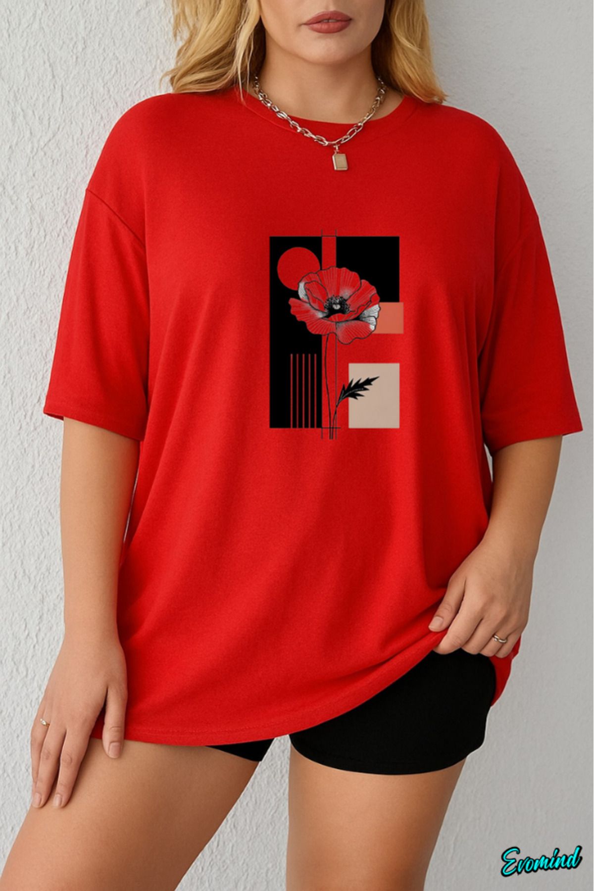 Evomind Büyük Beden Çiçek Baskılı T-shirt