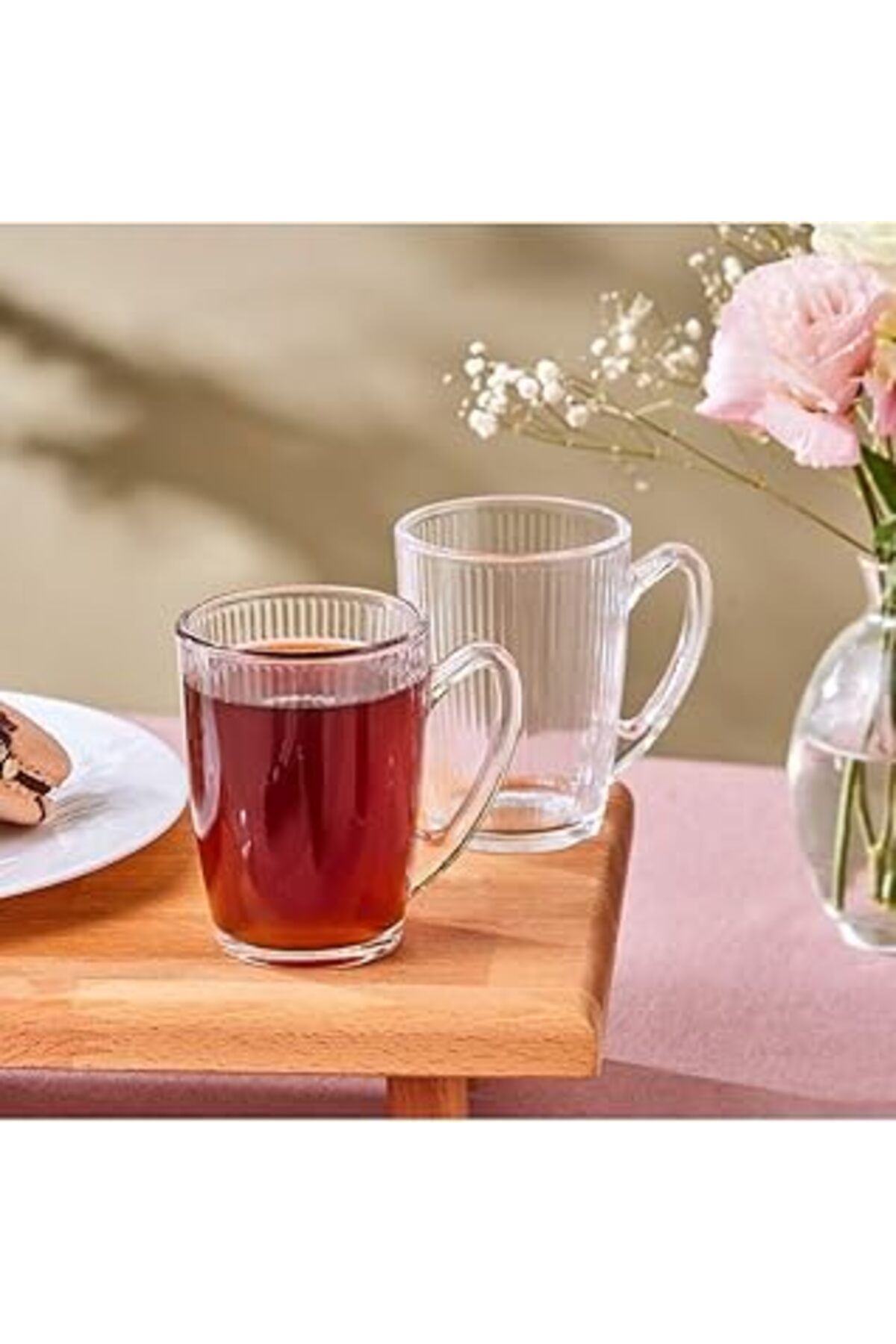 Pazarcan 6'Lı Çizgili Kulplu Modern Çay Kahve Bardağı Takımı Kulplu Kupa Bardak Seti 160 Ml 6 Adet Set