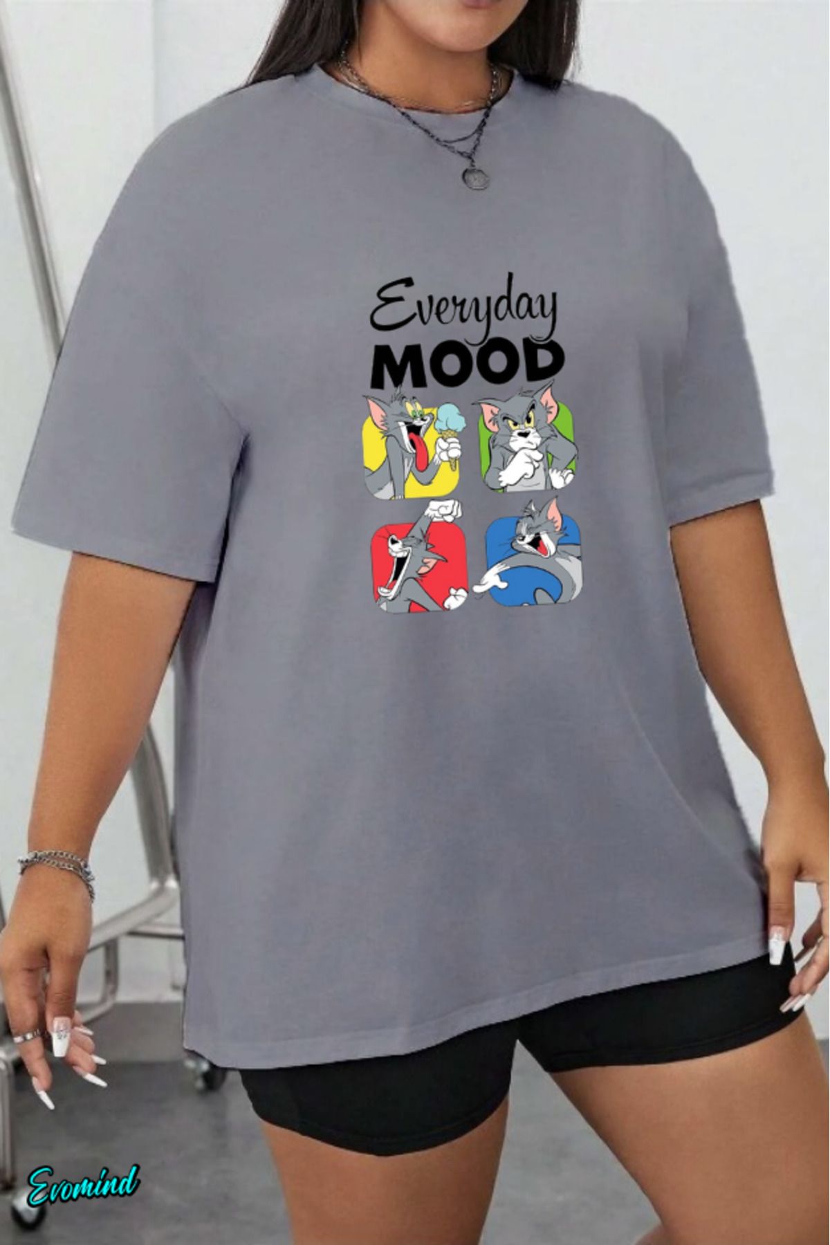 Evomind Büyük Beden Mood Baskılı T-shirt