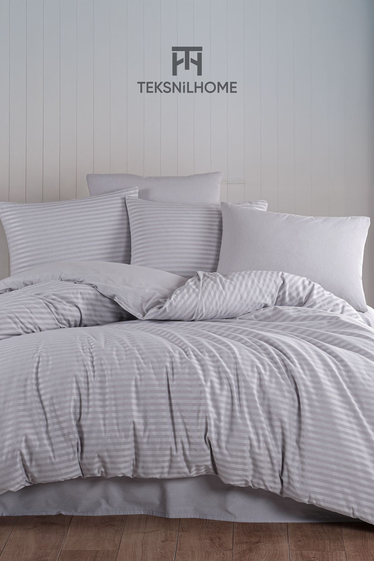 TeksNil Home %100 Pamuklu Natural Stripe Nevresim Takımı 3 Parça (Çift Kişilik)