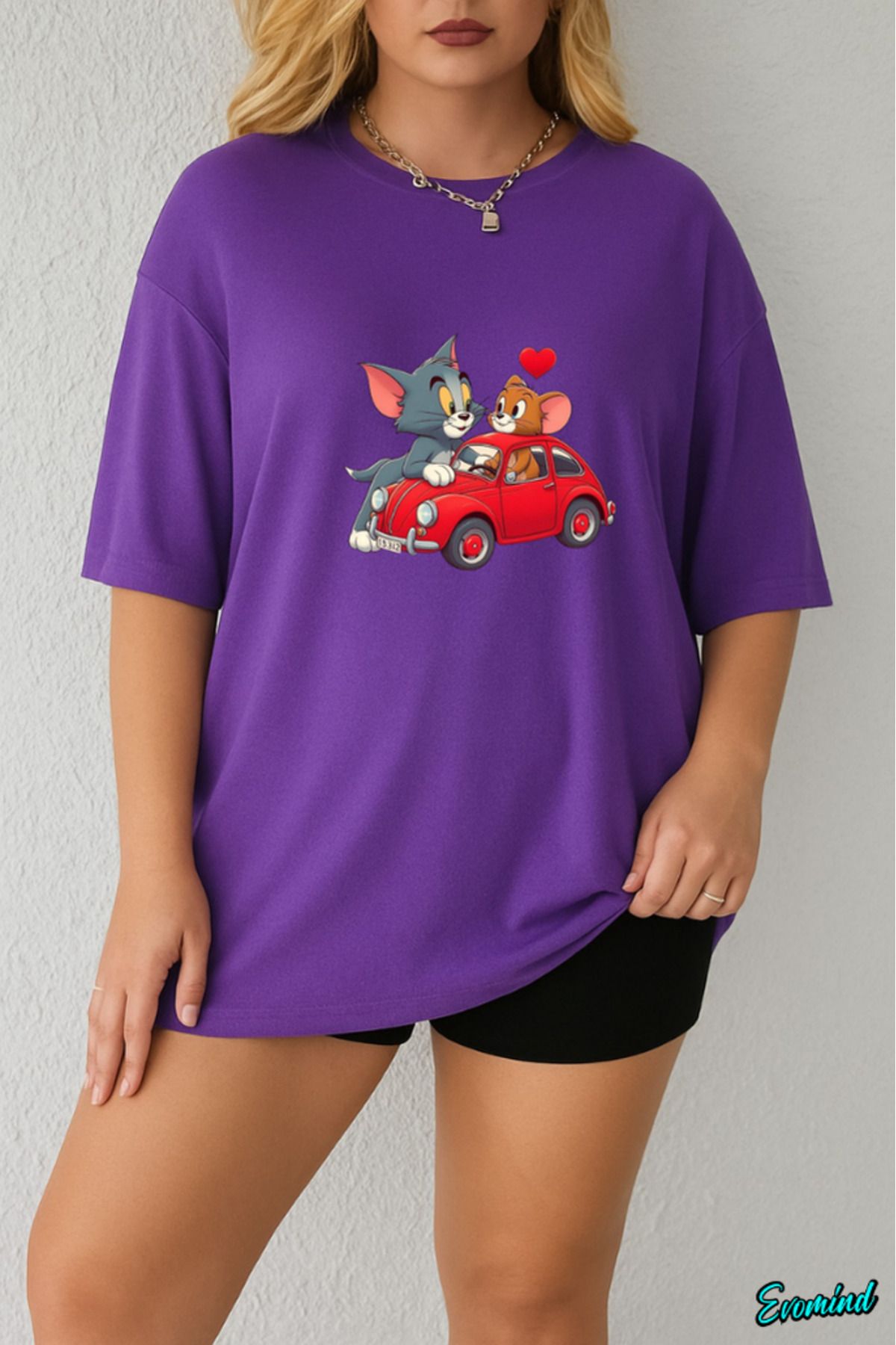 Evomind Büyük Beden Çizgi Karakter Baskılı T-shirt