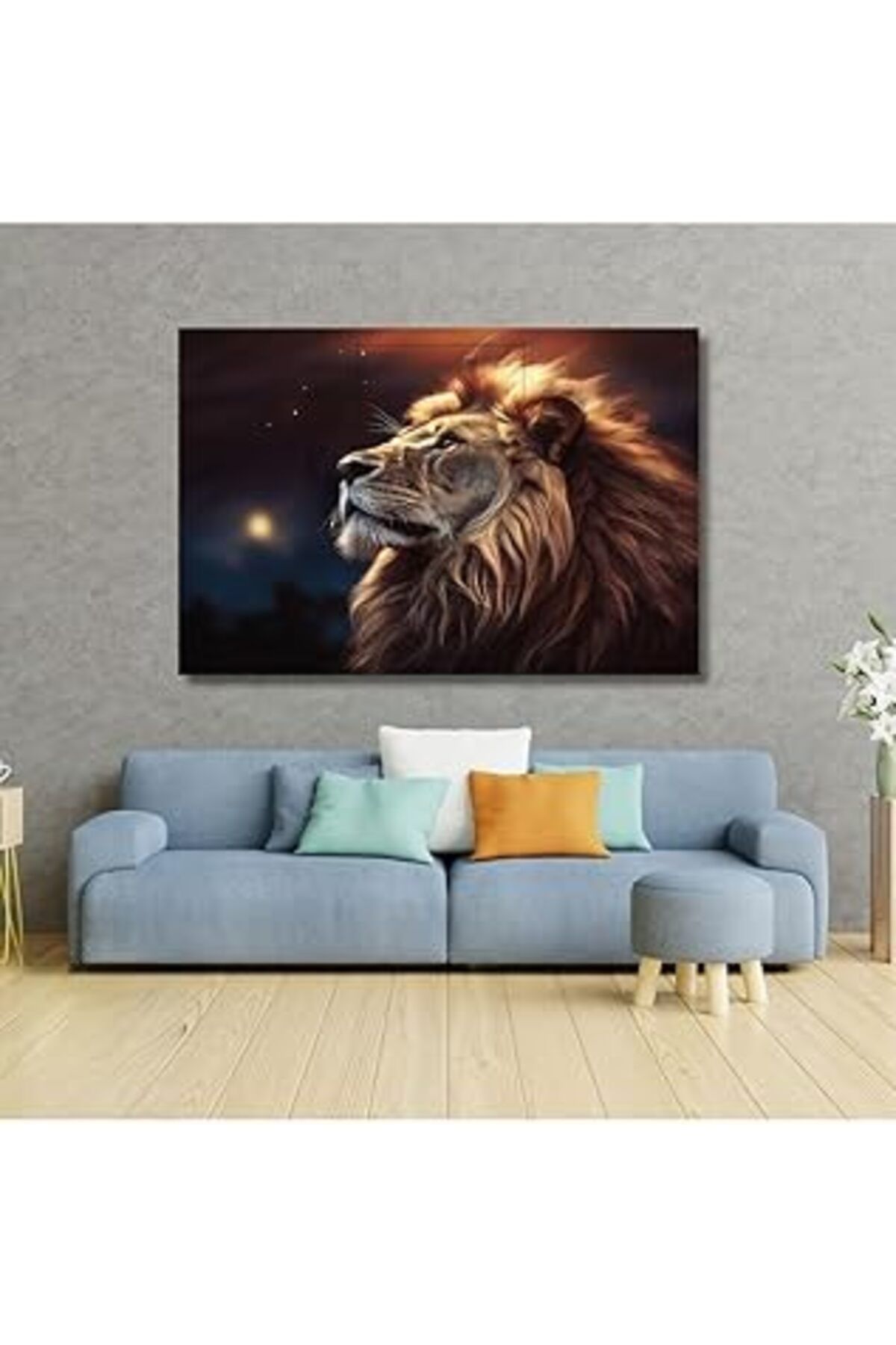Pazarcan Gaagart Tekli Yatay Kanvas Duvar Tablosu Ay Işığı Ve Aslan Portresi, 40 X 30