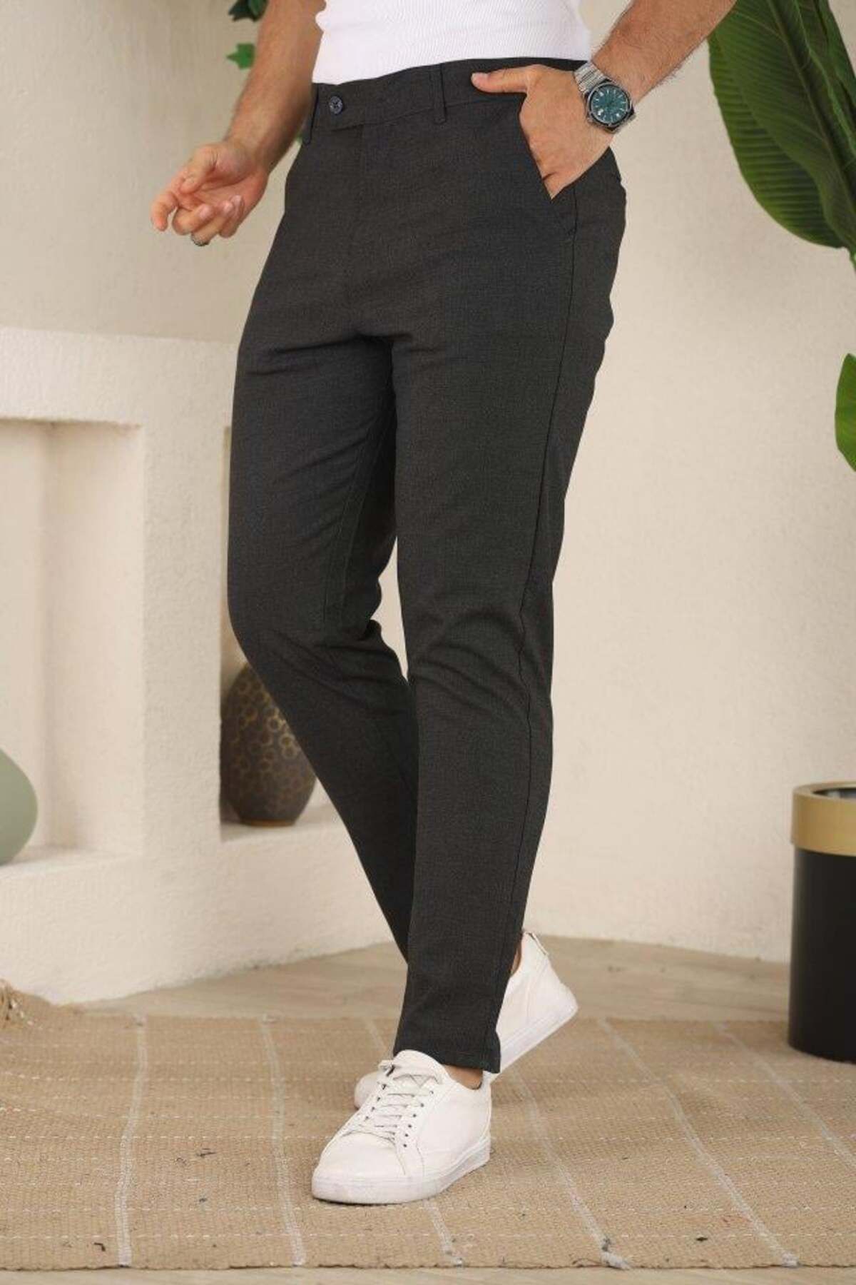 modamtn Erkek Slim Fit Likralı Bilek Boy Dilli Kumaş Pantolon