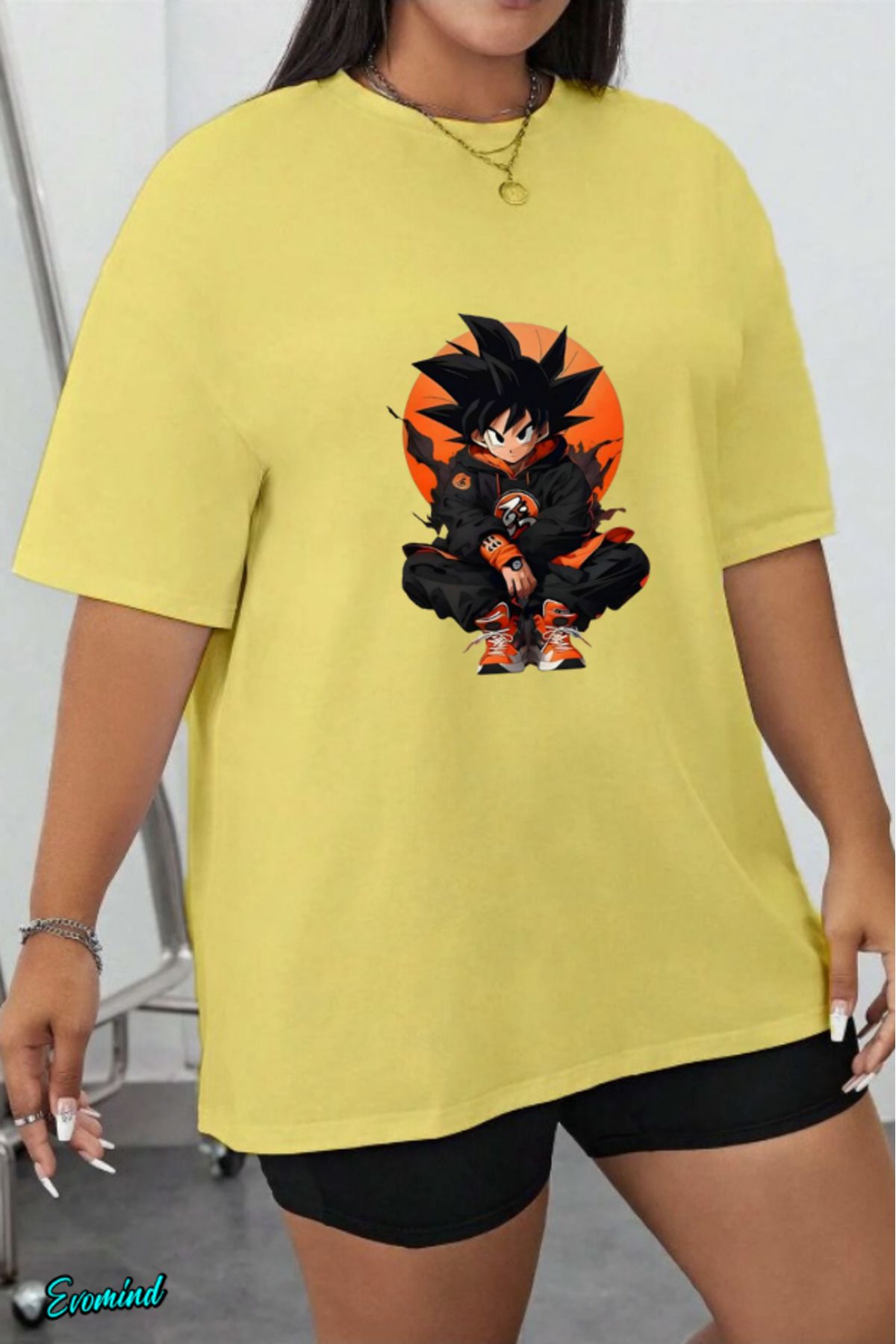 Evomind Büyük Beden Anime Baskılı T-shirt