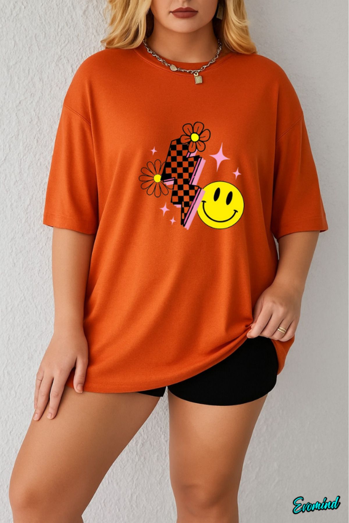 Evomind Büyük Beden Şimşek Baskılı T-shirt
