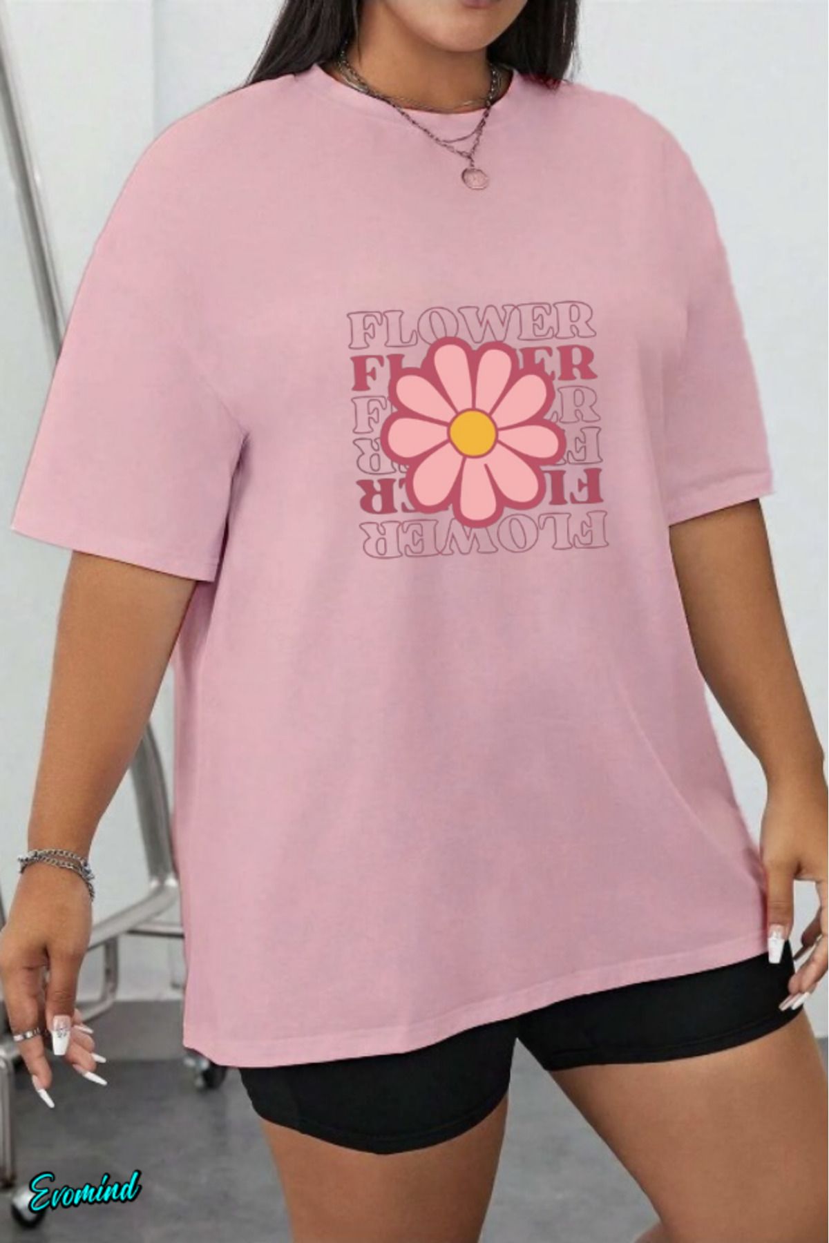 Evomind Büyük Beden Flower Baskılı T-shirt