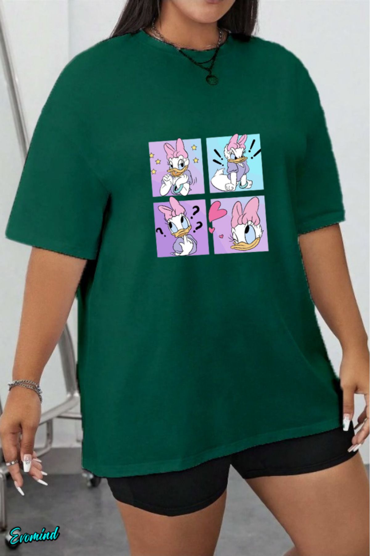Evomind Büyük Beden Çizgi Karakter Baskılı T-shirt
