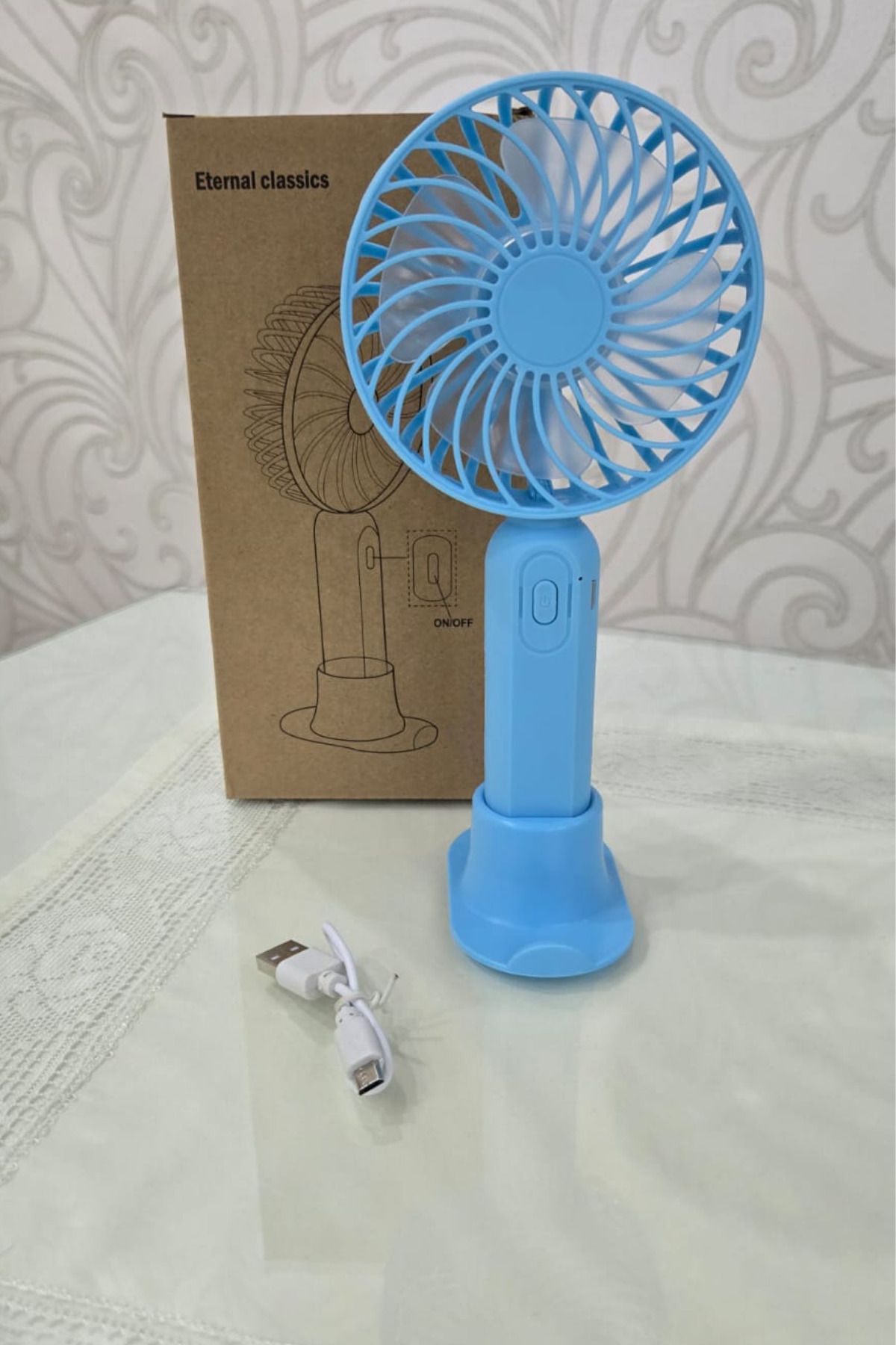 KEREMİNModaRuhu El Vantilatör Taşınabilir USB Şarjlı Masaüstü Mini Fan- Telefon Tutacağı