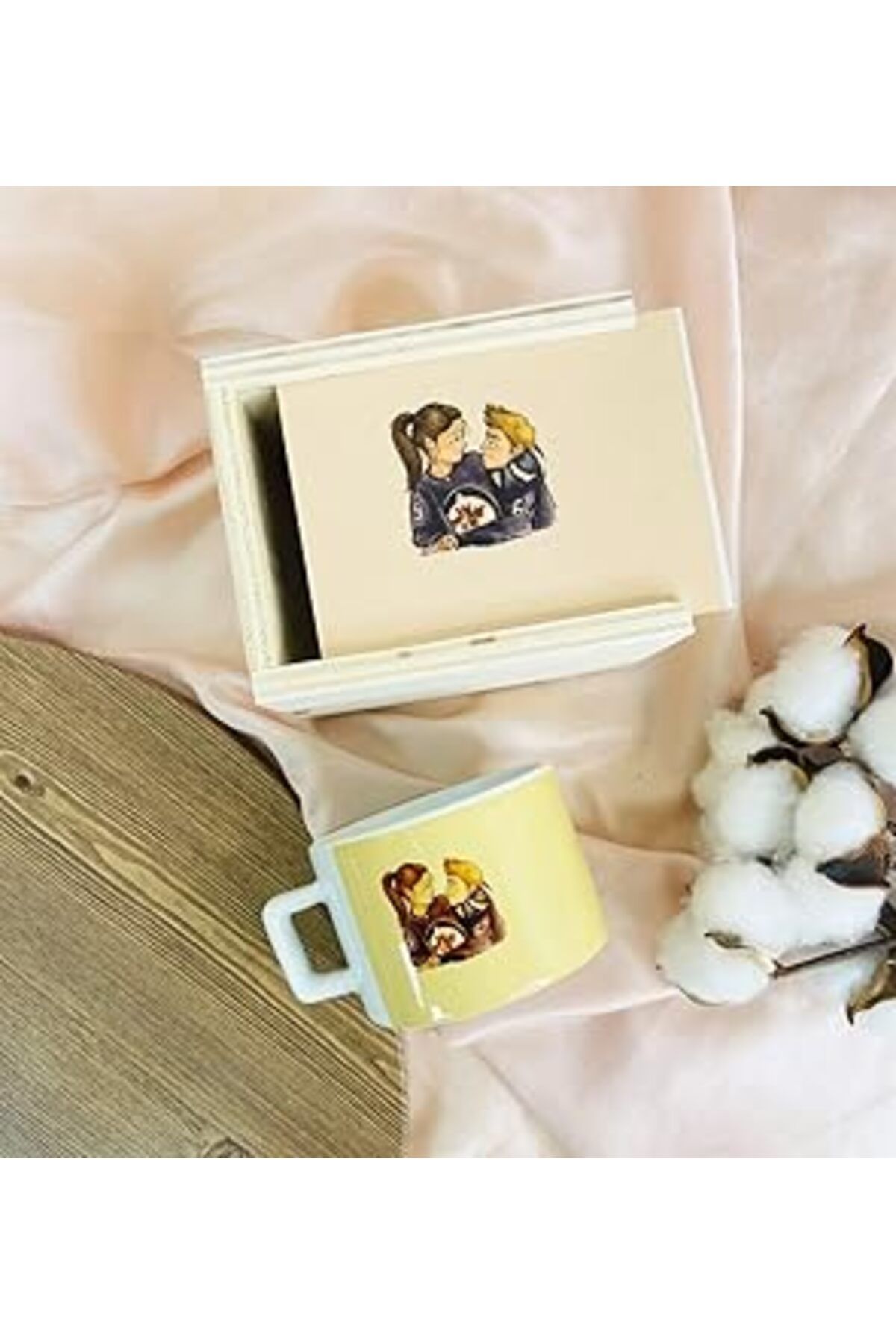Mu Art Ahşap Giftmoda Sevimli Aşıklar Tasarımlı Kutulu Kupa