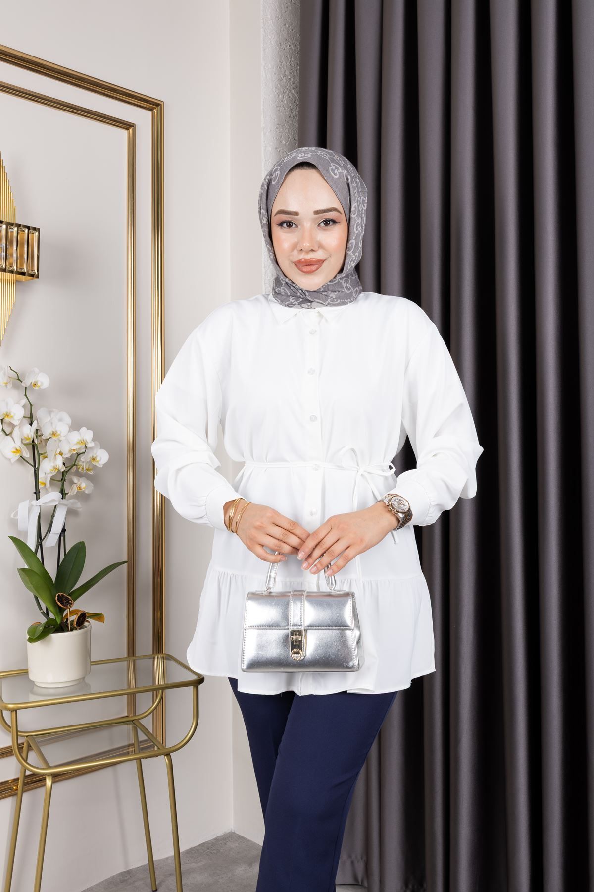 Foremia Etek Fırfır Detay Dubai Tunik-Ekru