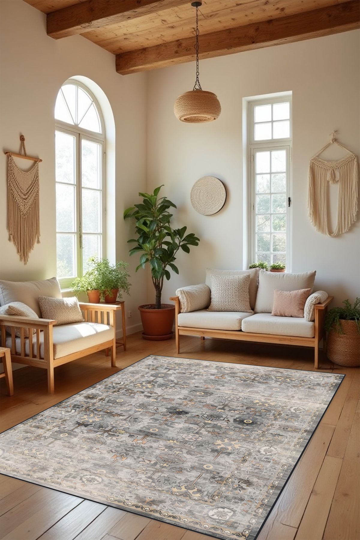 Liriya Dijital Baskı Eskitme Görünüm Klasik Desen Dekoratif Makinada Yıkanabilir Salon Halısı Yolluk Halısı
