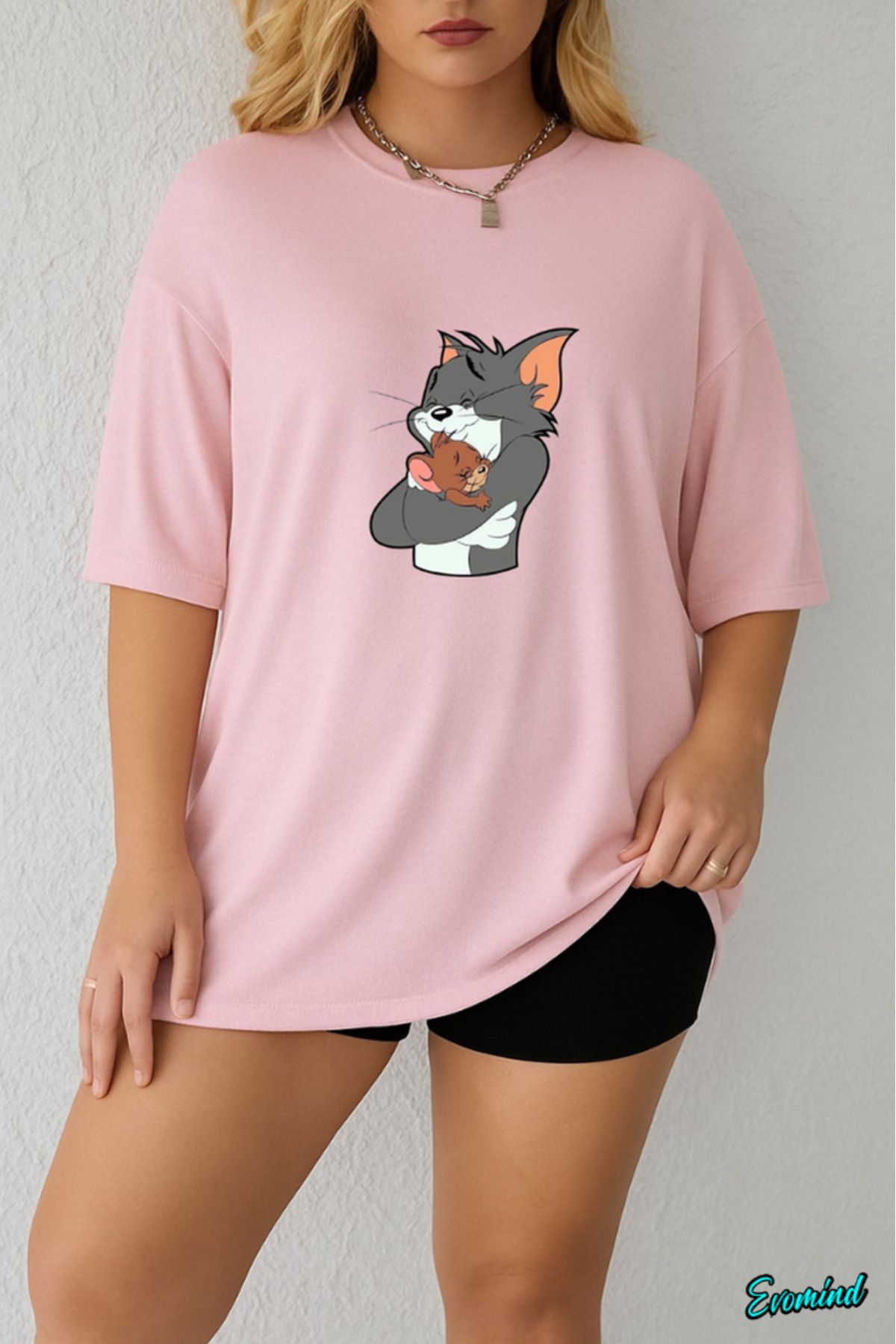Evomind Büyük Beden Çizgi Karakter Baskılı T-shirt