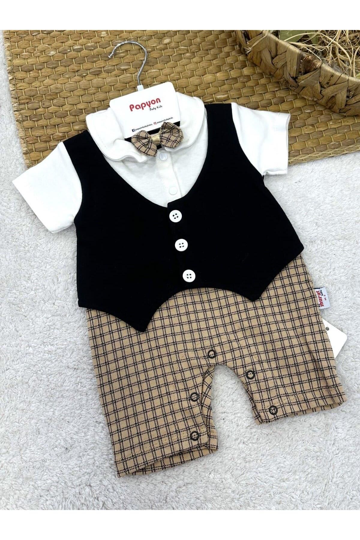 Papyon Baby Kids Papyonlu Yelek Model Erkek Bebek Şort Tulum (0-3/3-6/6-9/9-12 Ay)