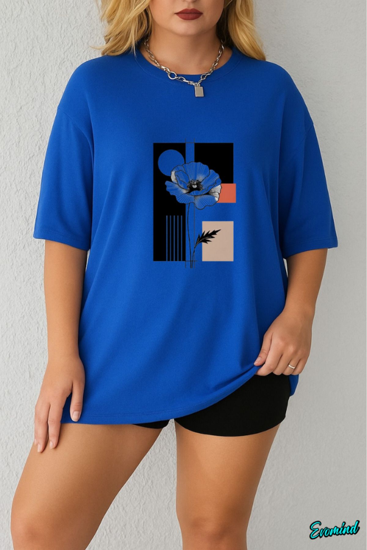 Evomind Büyük Beden Çiçek Baskılı T-shirt