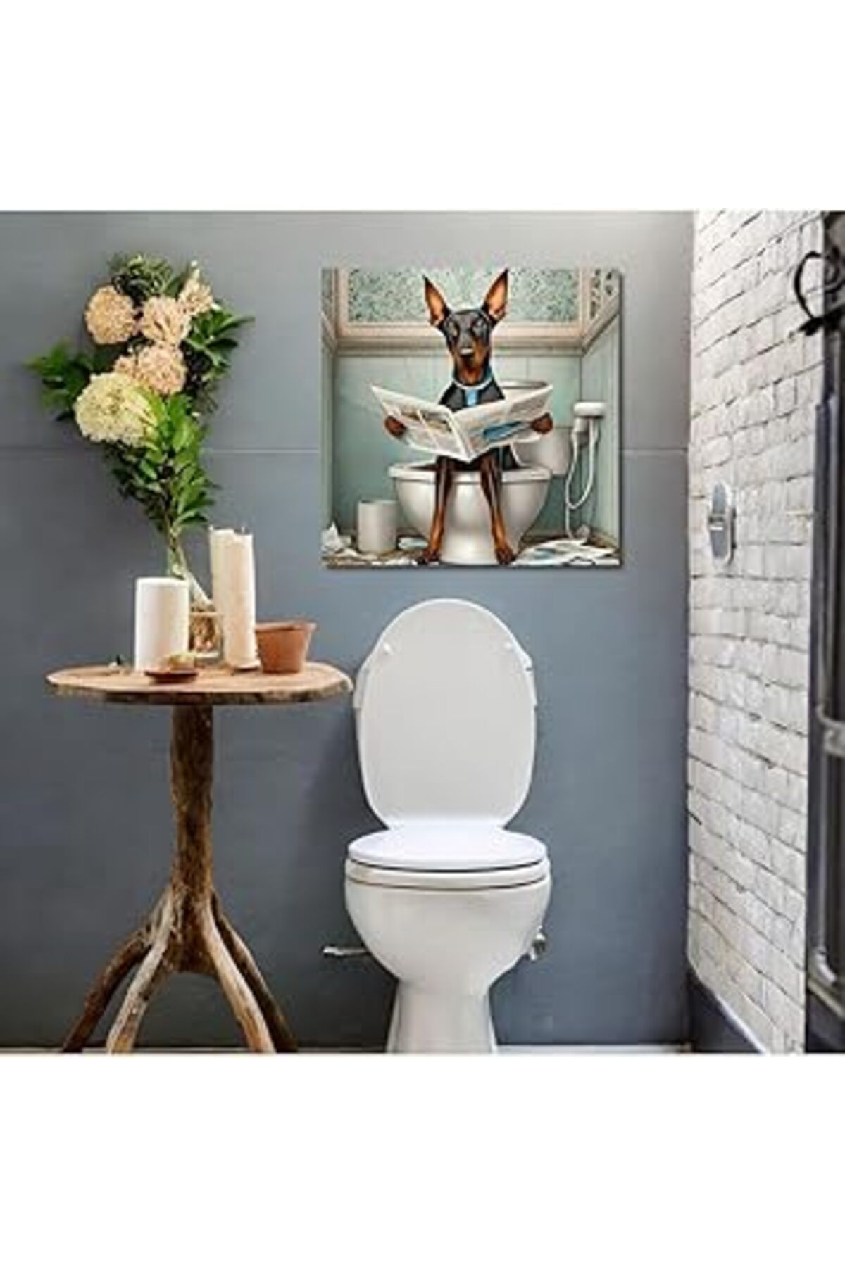 Mu Art Ahşap Gaagart Tekli Kare Kanvas Banyo Tablosu Gazete Okuyan Doberman 50 X 50 Gartnm8294