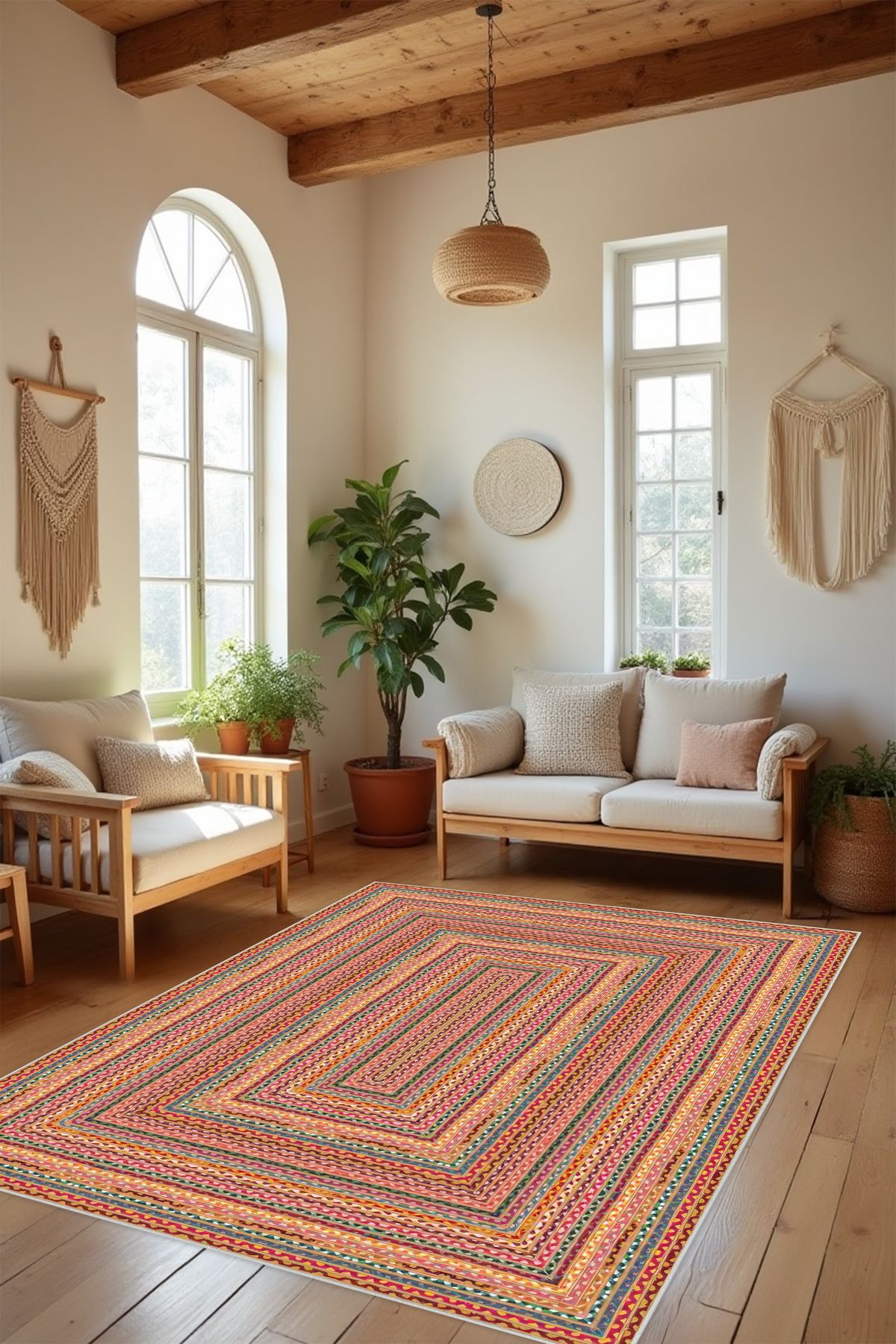 Liriya Dijital Baskı Jüt Görünümlü Klasik Desen Dekoratif Makinada Yıkanabilir Salon Halısı Yolluk Halısı
