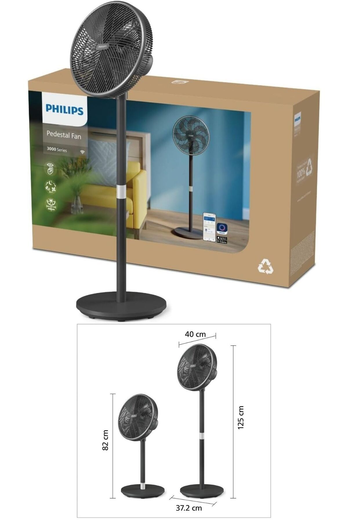 Philips TCHT6 3000 Serisi Vantilatör,SilentWings En Hızlı Güçlü ve Ultra Sessiz,Masa ve Ayaklı,48 w