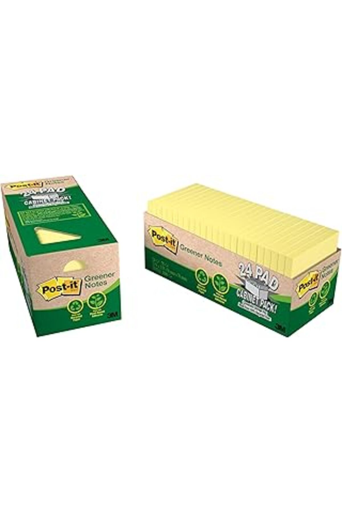 Pazarcan 3 M Post-It Greener Notes, 3 X 3, Canary Yellow, 24 Pads/Cabinet Paket Sarı 100 Yaprak Pouch Kendin