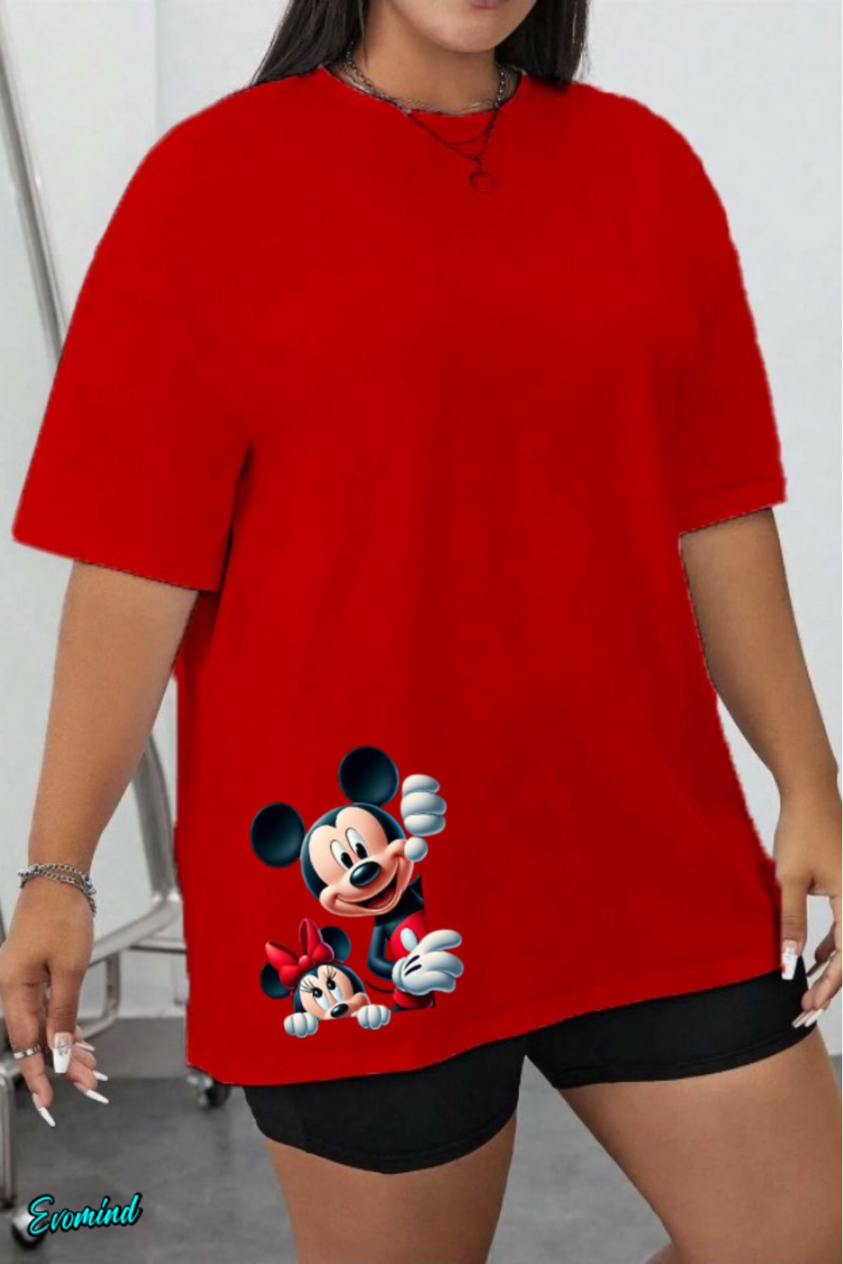 Evomind Büyük Beden Çizgi Karakter Baskılı T-shirt