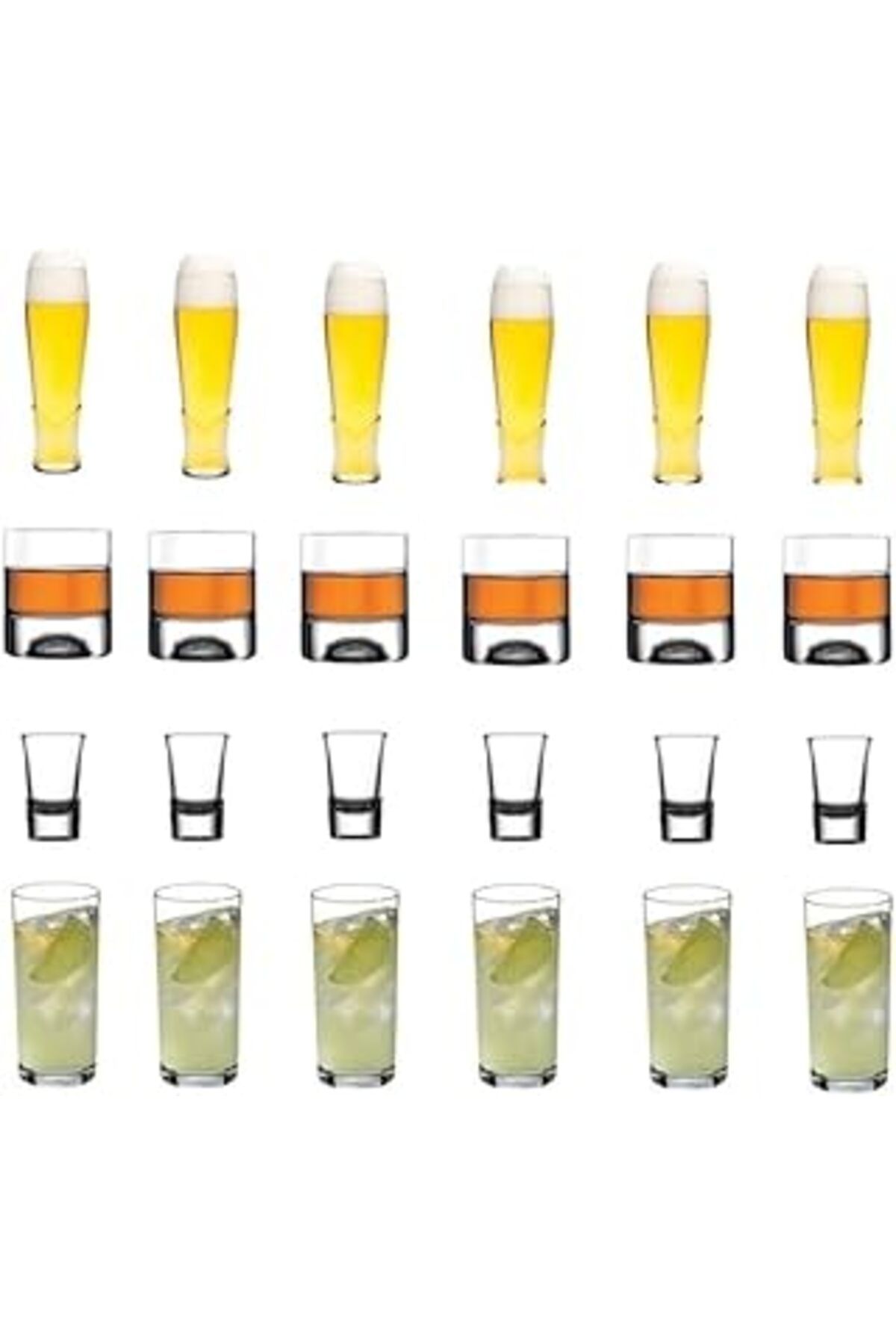 Mu Art Ahşap Paşabahçe Yılbaşı Özel Meşrubat Bardağı Bira Viski Shot Ve Rakı Bardak Seti 24 Parça