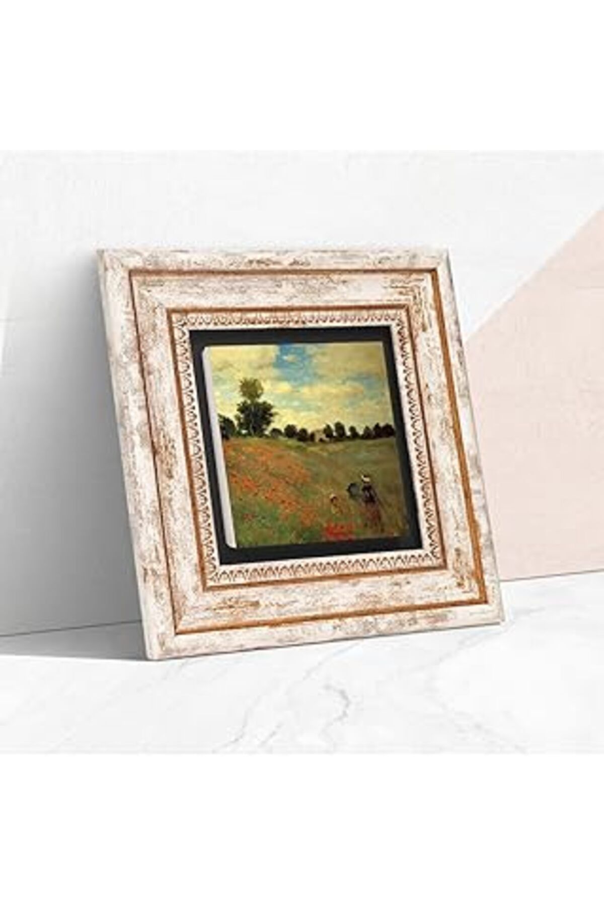 Pazarcan Pinecone Claude Monet Gelincikler Taş Duvar Tablosu - Çerçeveli Taş Tablo - Dekoratif Duvar Sanatı