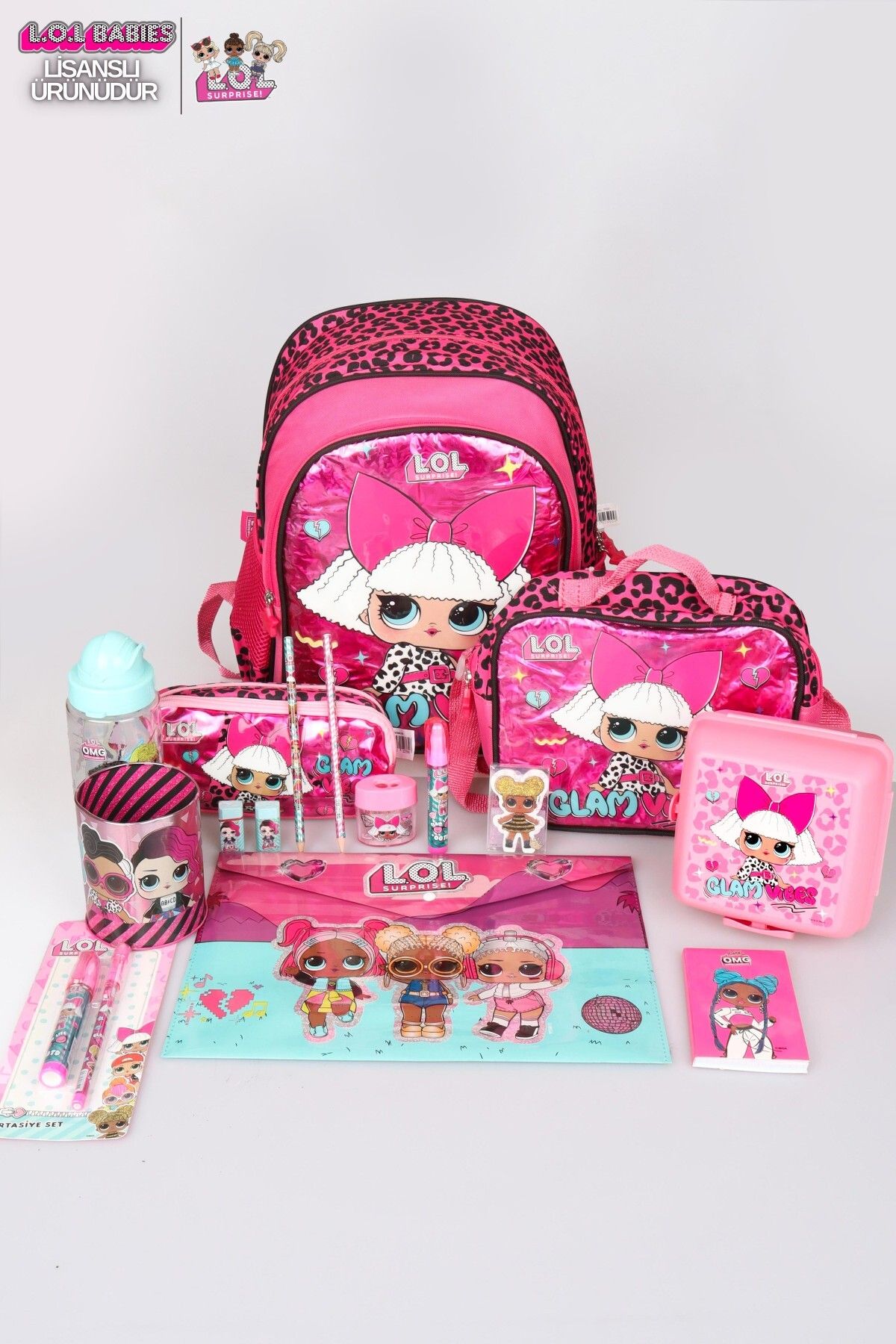 L.O.L. SURPRISE DEKOMUS İLE LİSANSLI LOL SURPISE OKUL,KALEM VE BESLENME ÇANTASI, MATARA İLE BESLENME KABI KIRTASİYE